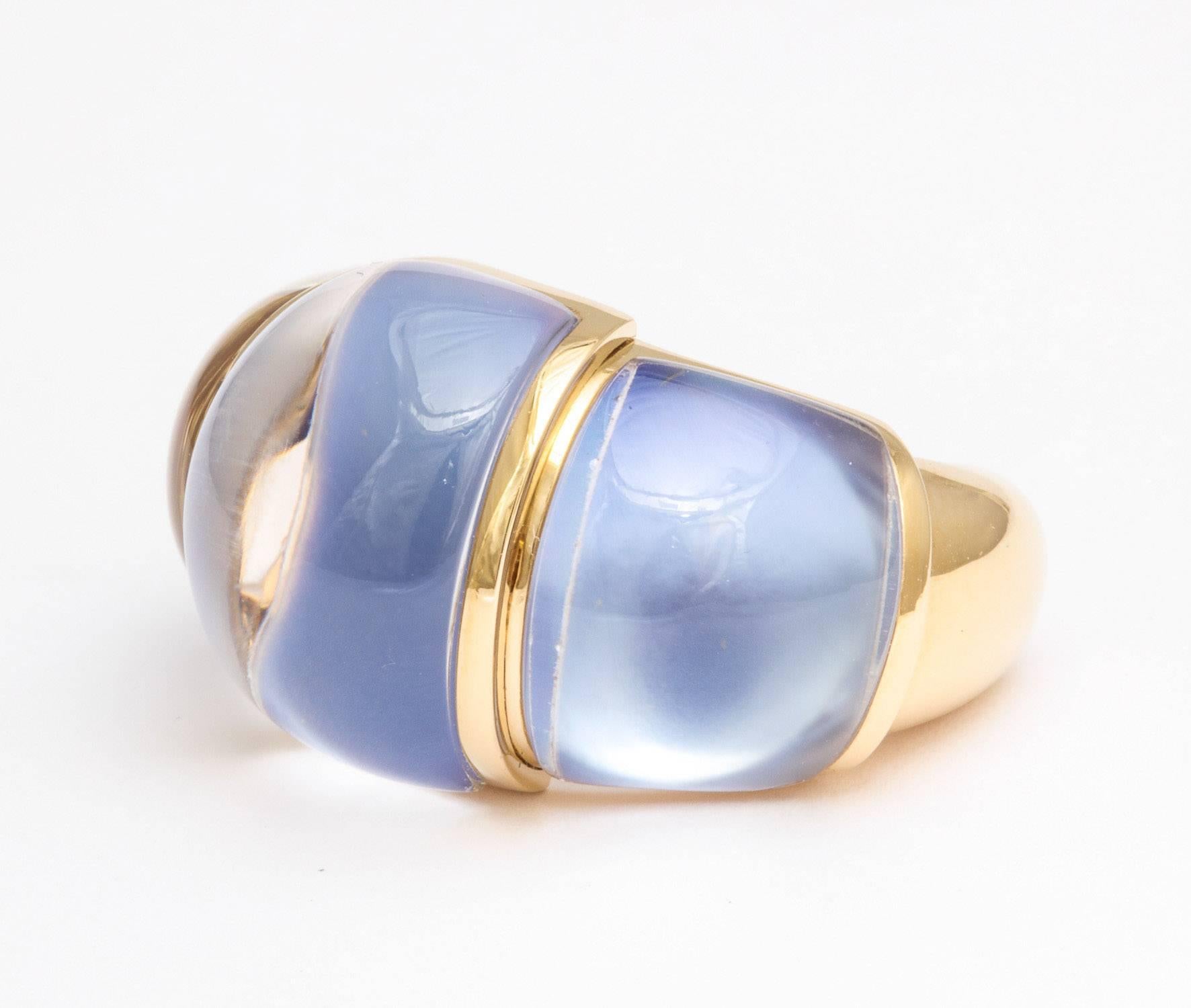  Lapis and Rock Crystal Gold Ring In New Condition For Sale In New York, NY