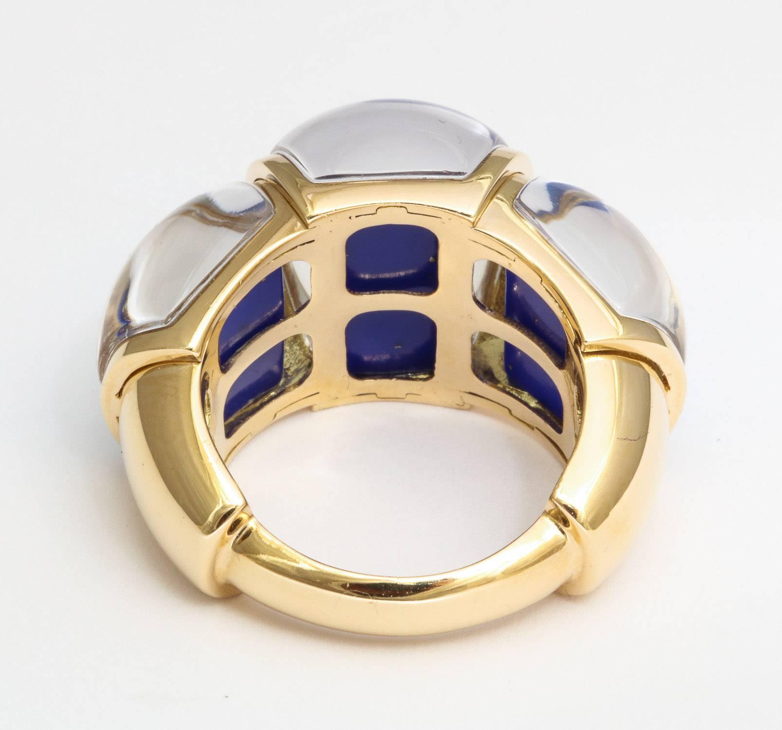 Women's  Lapis and Rock Crystal Gold Ring For Sale