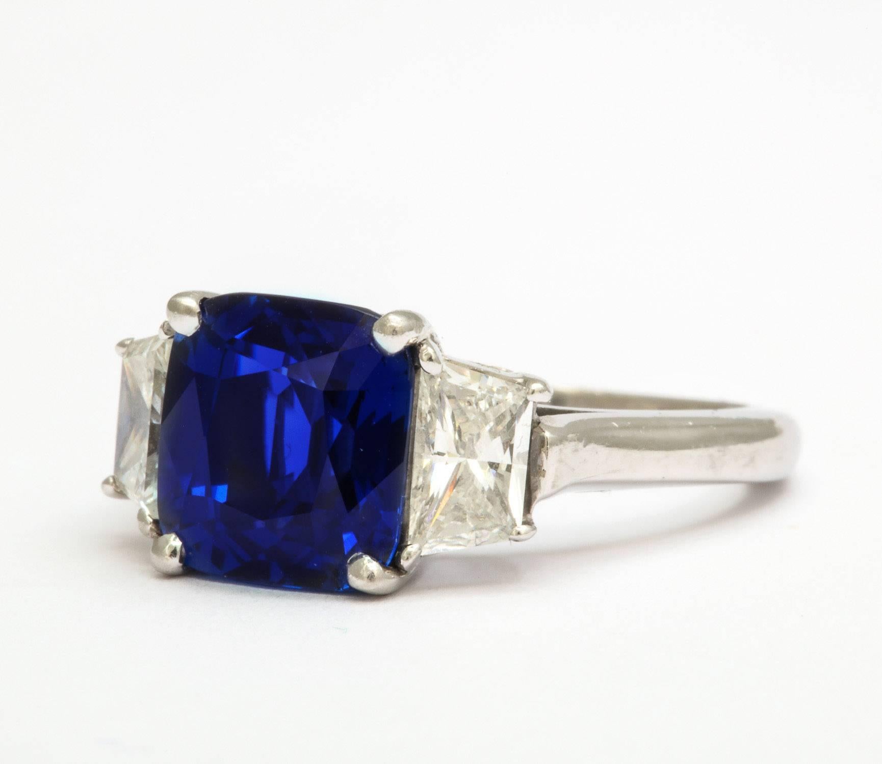 Cushion Cut Natural Sapphire and Diamond Ring