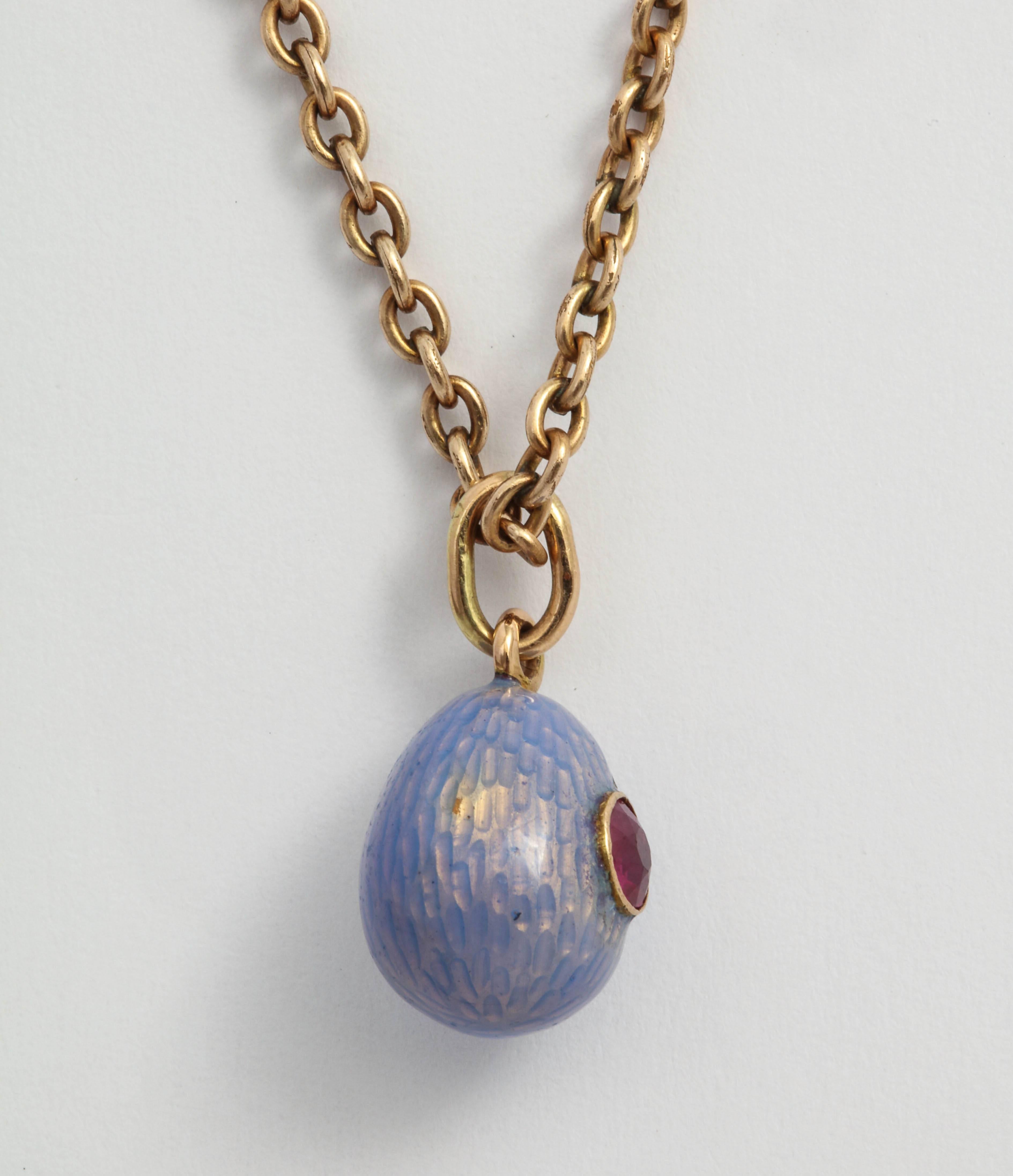 Russian Enamelled and Ruby Egg Pendant, circa 1900 In Good Condition In St. Catharines, ON