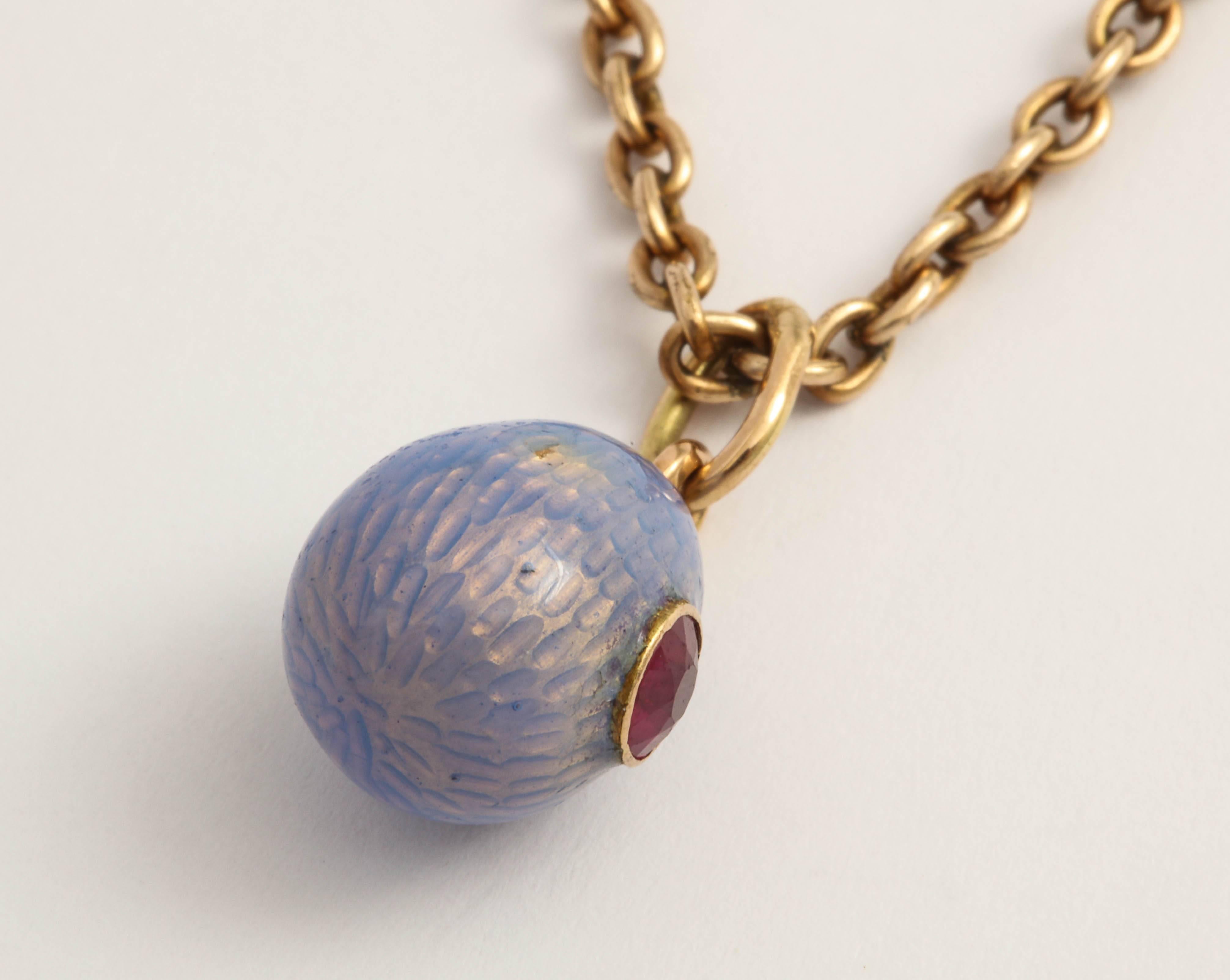 Russian Enamelled and Ruby Egg Pendant, circa 1900 2