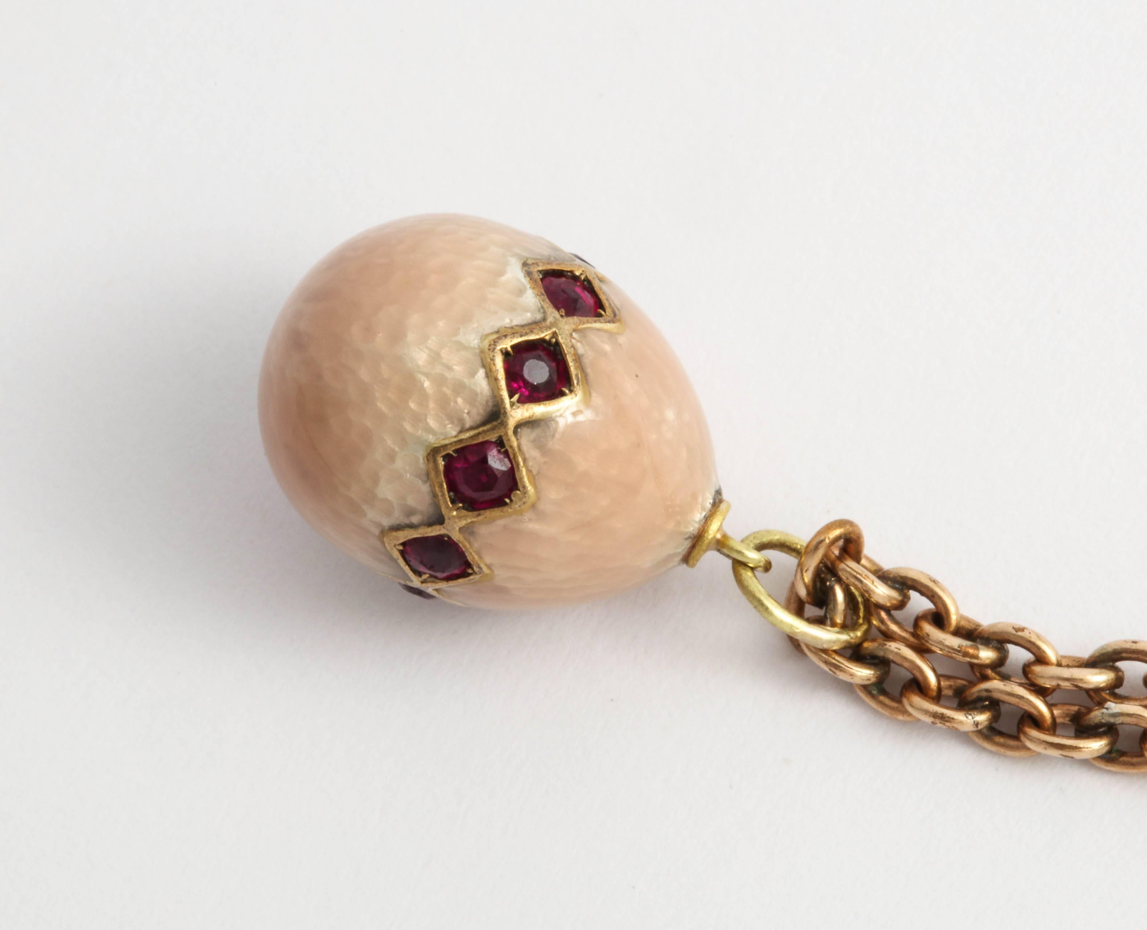 Round Cut Russian Imperial-era Enameled and Ruby Egg Pendant, circa 1900