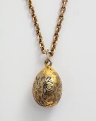 Russian Imperial-era Silver Engraved Easter Egg Pendant, circa 1910