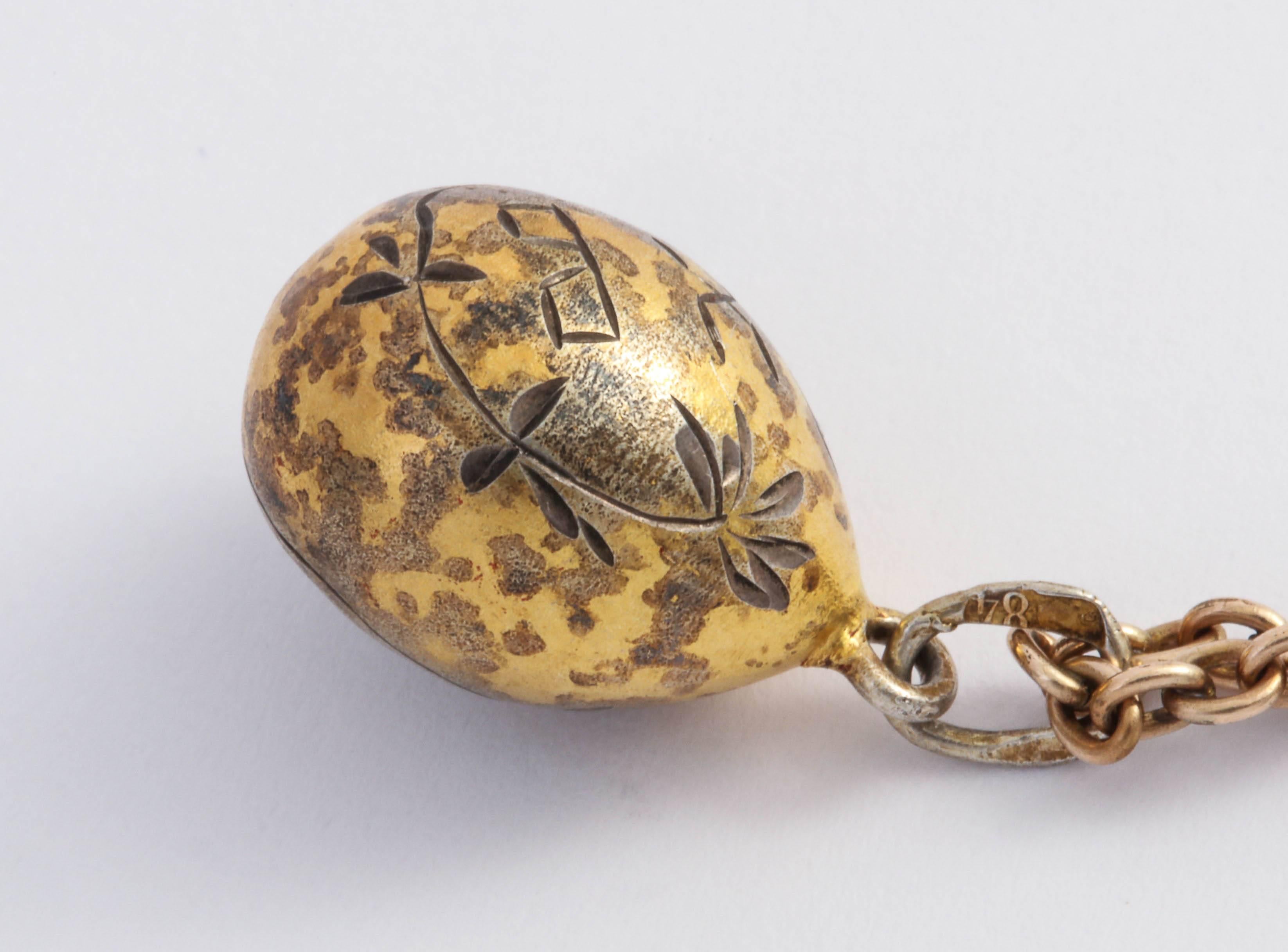 Russian Empire Russian Imperial-era Silver Engraved Easter Egg Pendant, circa 1910