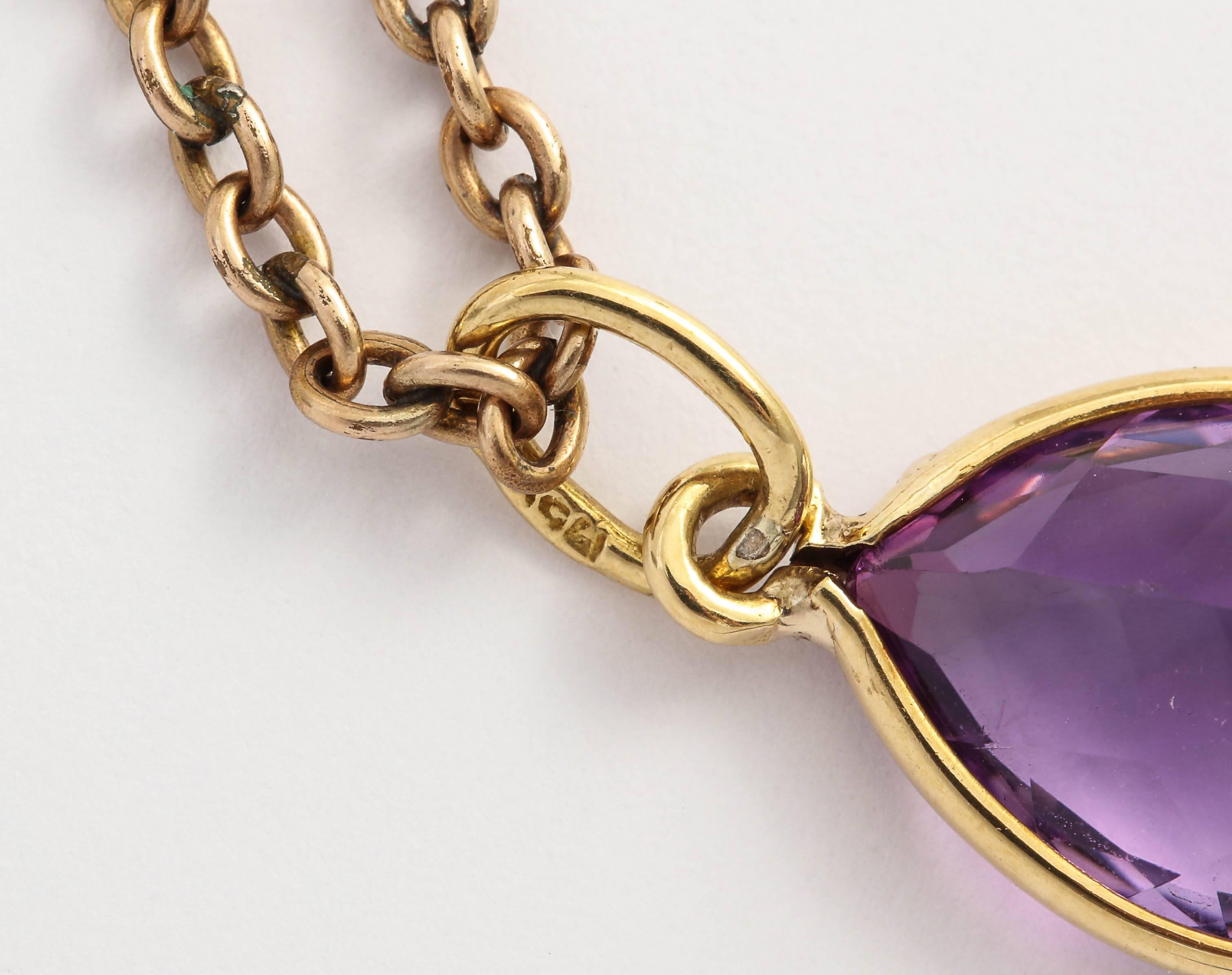 Pear Cut Faceted Amethyst 18k Gold Pendant, 20th century  