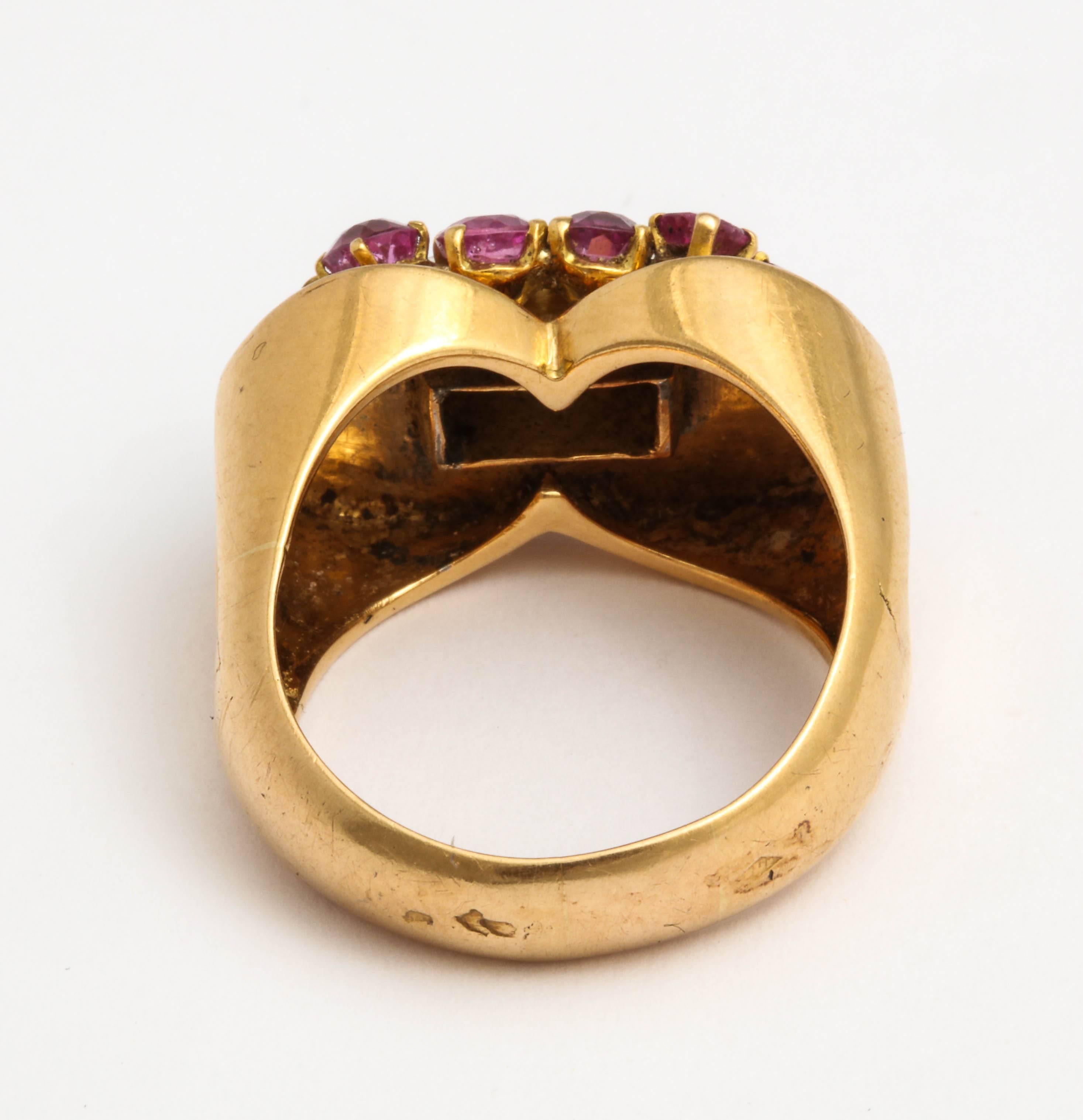 French Ruby Diamond Gold Ring, 1940s 1
