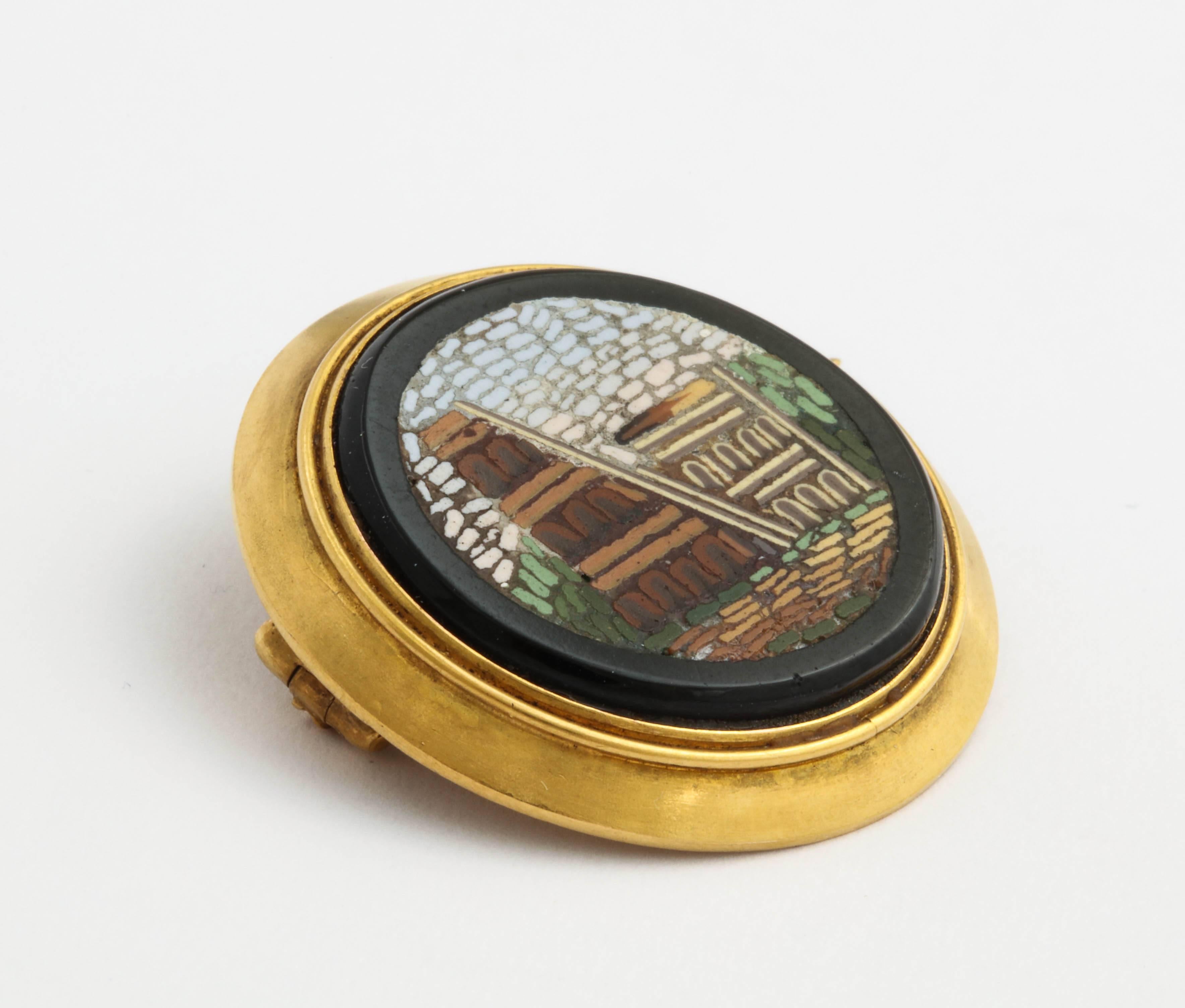 Classical Roman Russian Imperial-era Micro-Mosaic Gold Pin/Pendant, Nicholls & Plinke, 1880s For Sale