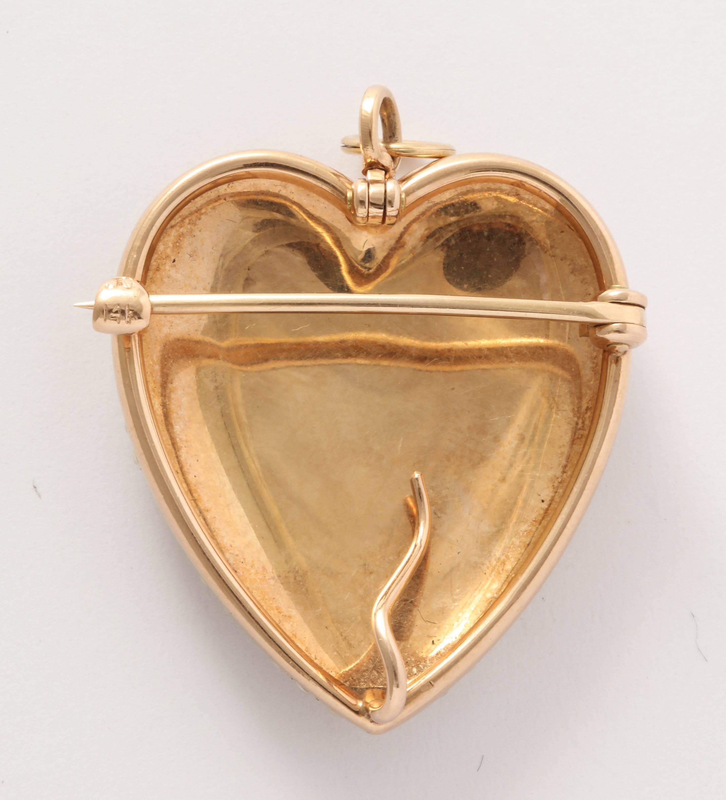 Late Victorian Large Seed Pearl Gold Heart Pendant and Brooch