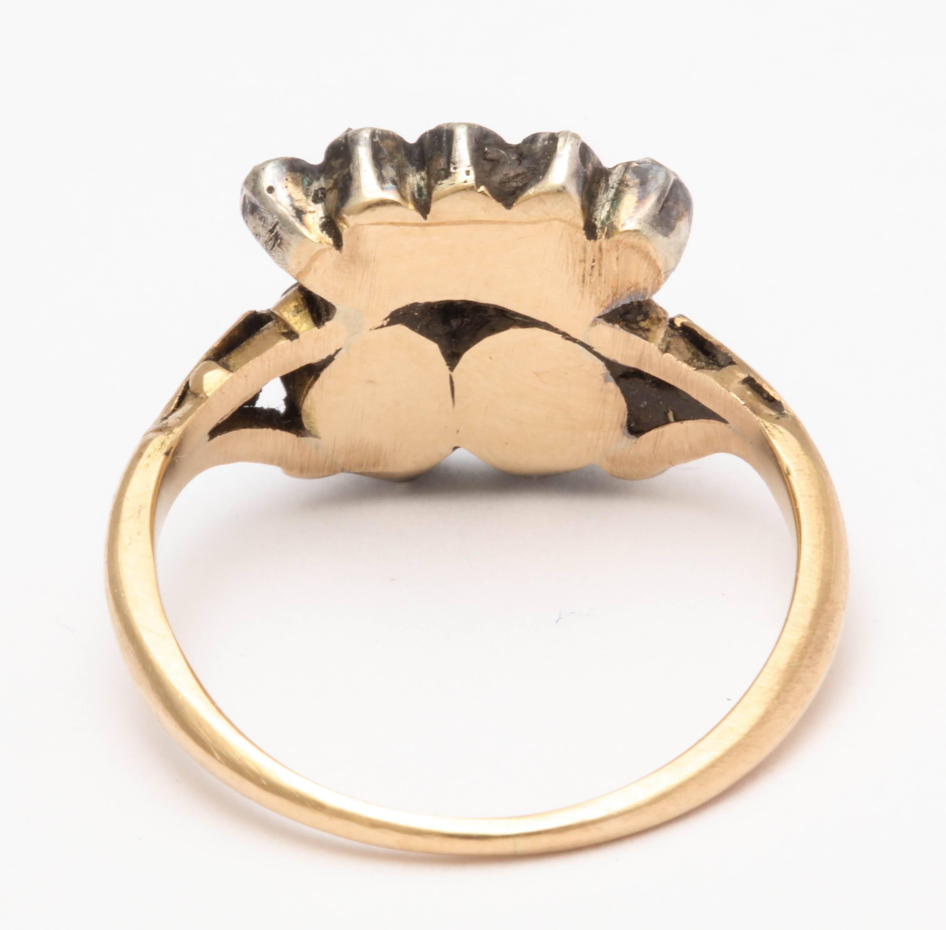 Rose Cut Exquisite Georgian Crowned Hearts Ring