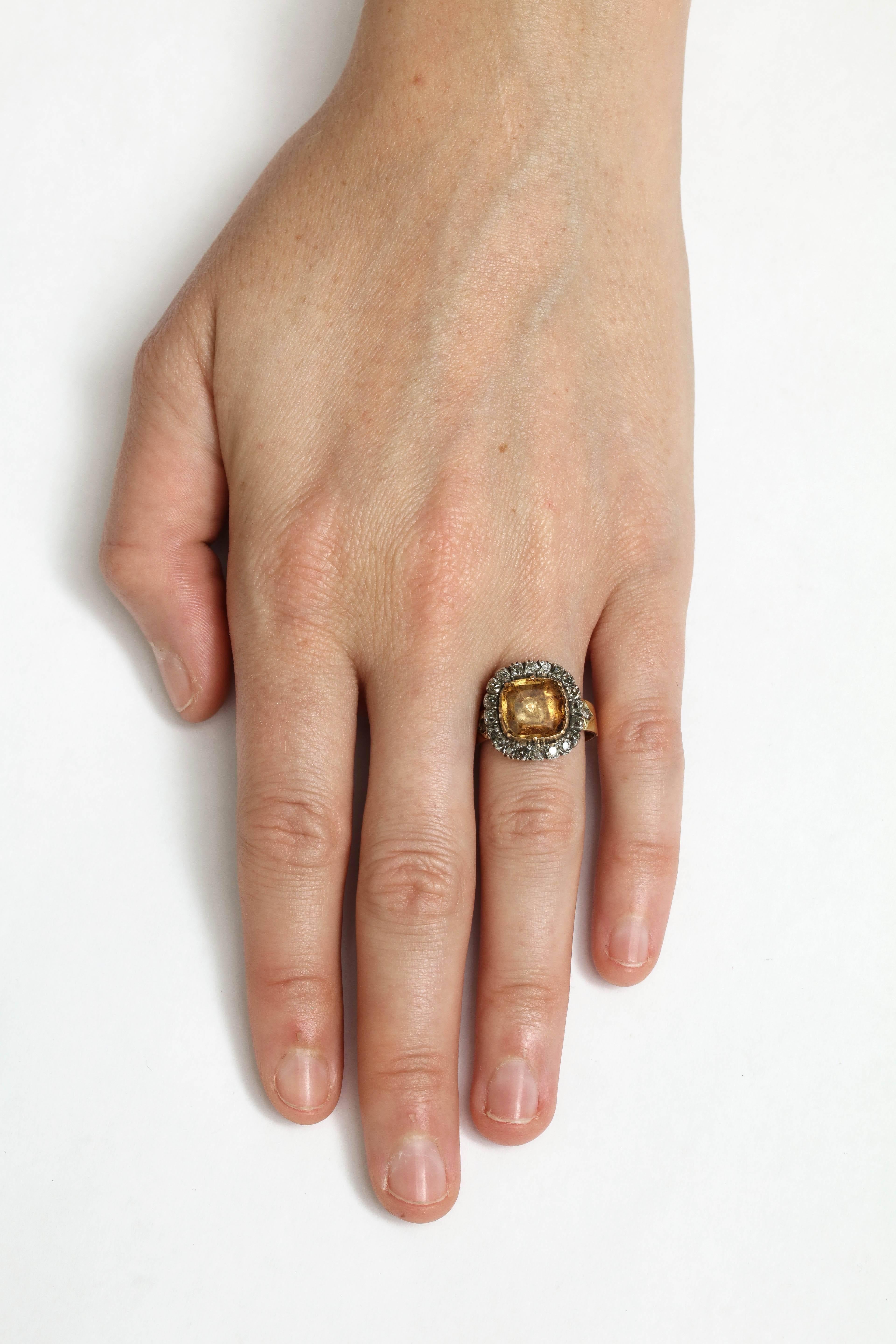 Women's Antique Georgian Hallmarked 1816 Year Yellow Topaz Diamond Ring