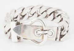 Hermes Paris Heavy Silver Buckle Bracelet, circa 1950-1960