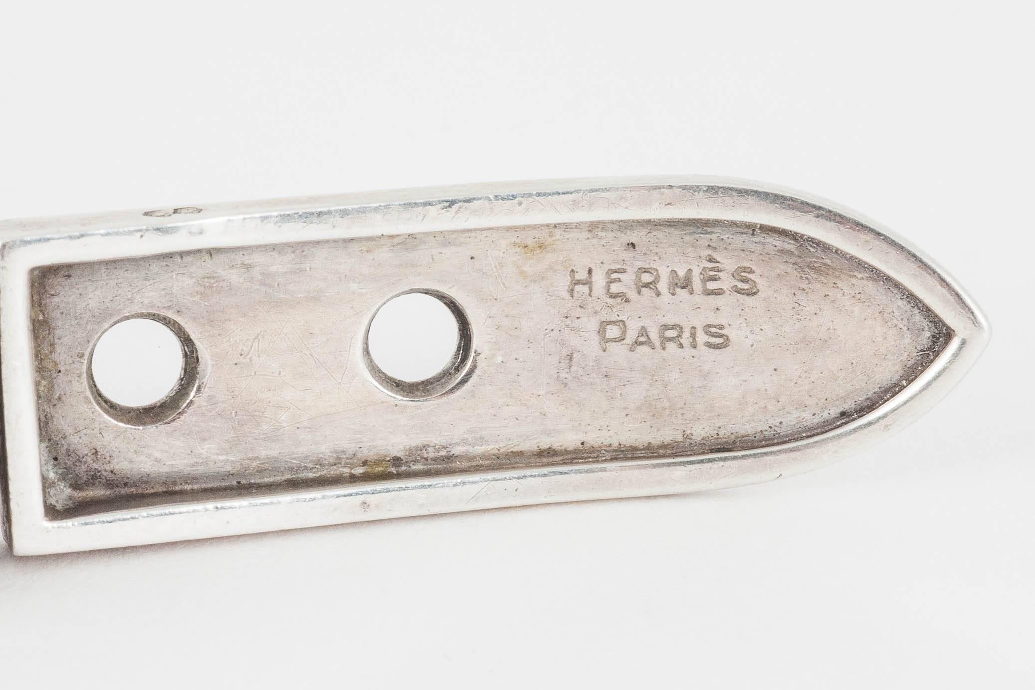 Women's Hermes Paris Heavy Silver Buckle Bracelet, circa 1950-1960