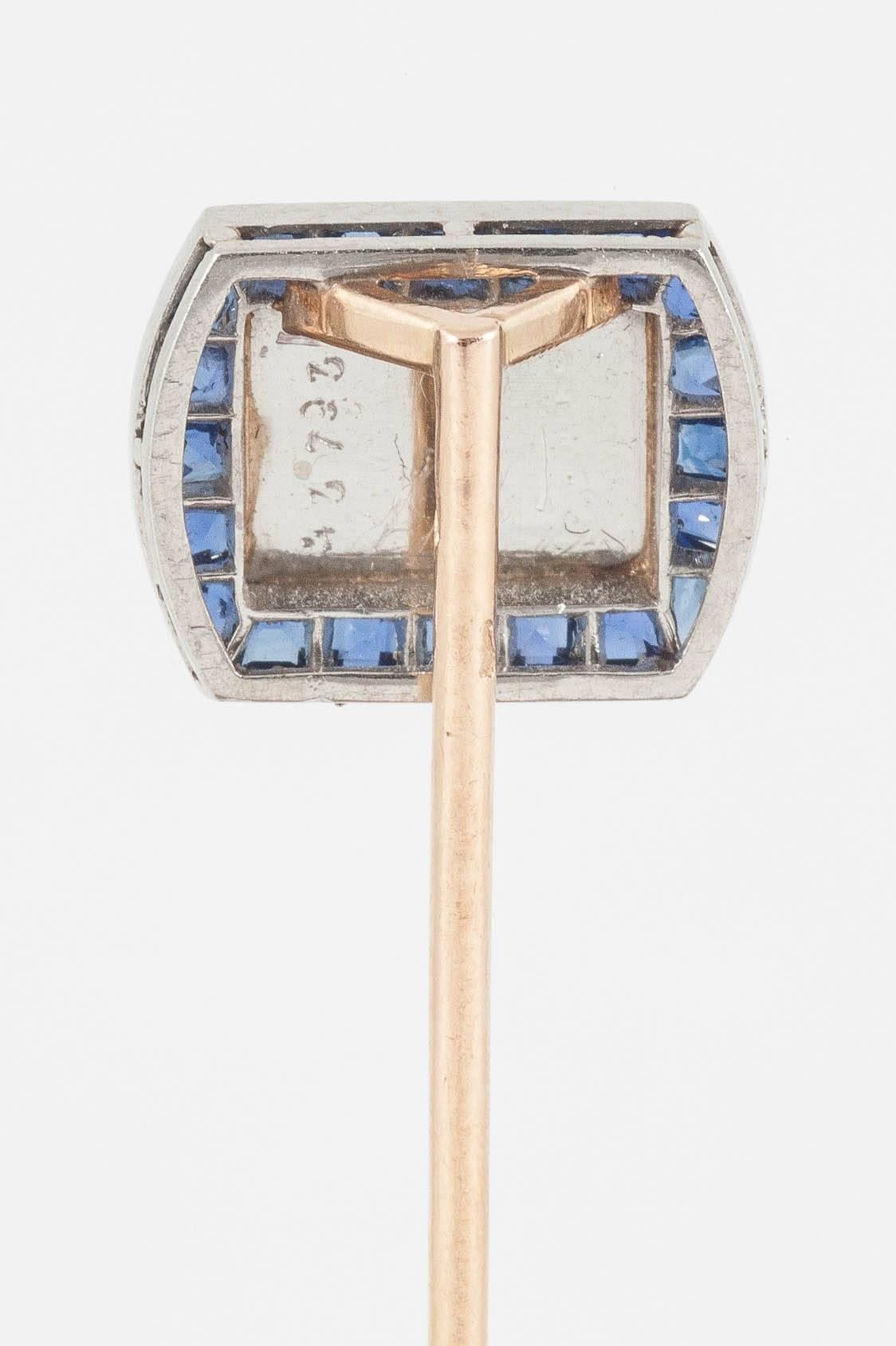 Women's or Men's Art Deco Crystal Tie Pin of a Goat with Ceylon Sapphires, French circa 1920 For Sale
