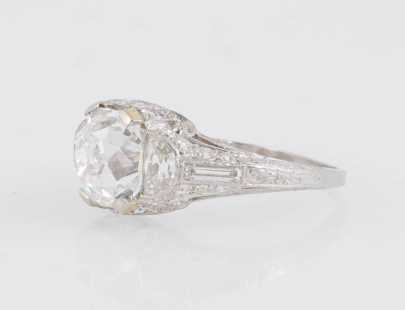 Gia Report Old Mine 3.00 Carat Art Deco Engagement Ring For Sale 1