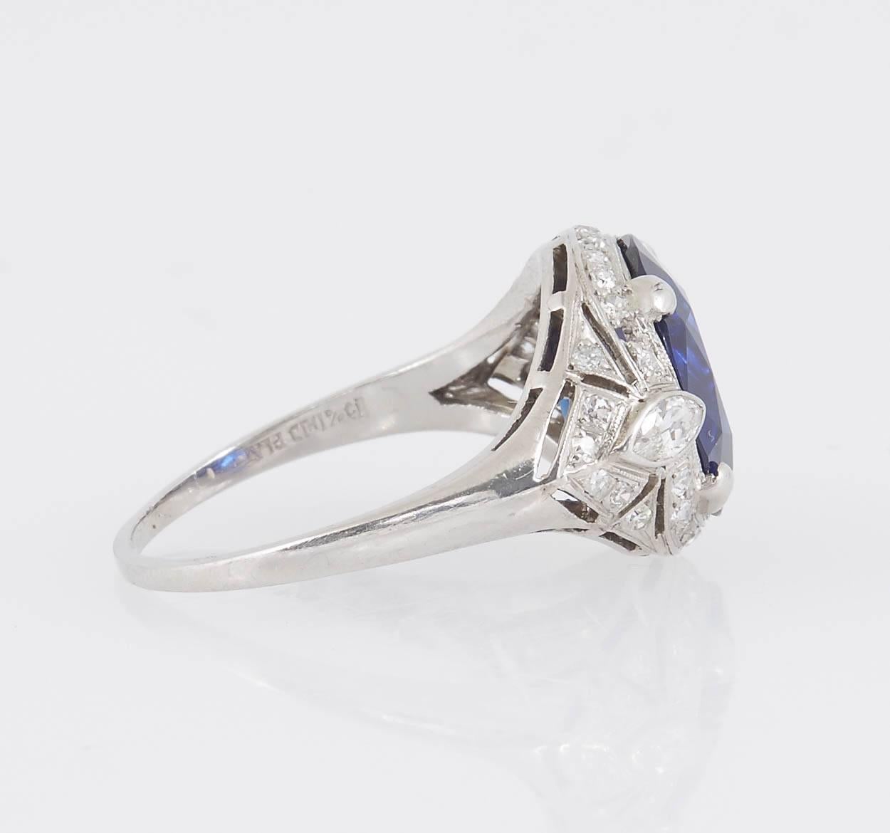 Art Deco AGL Certified 5.19 Carat Burma Sapphire Diamond Ring