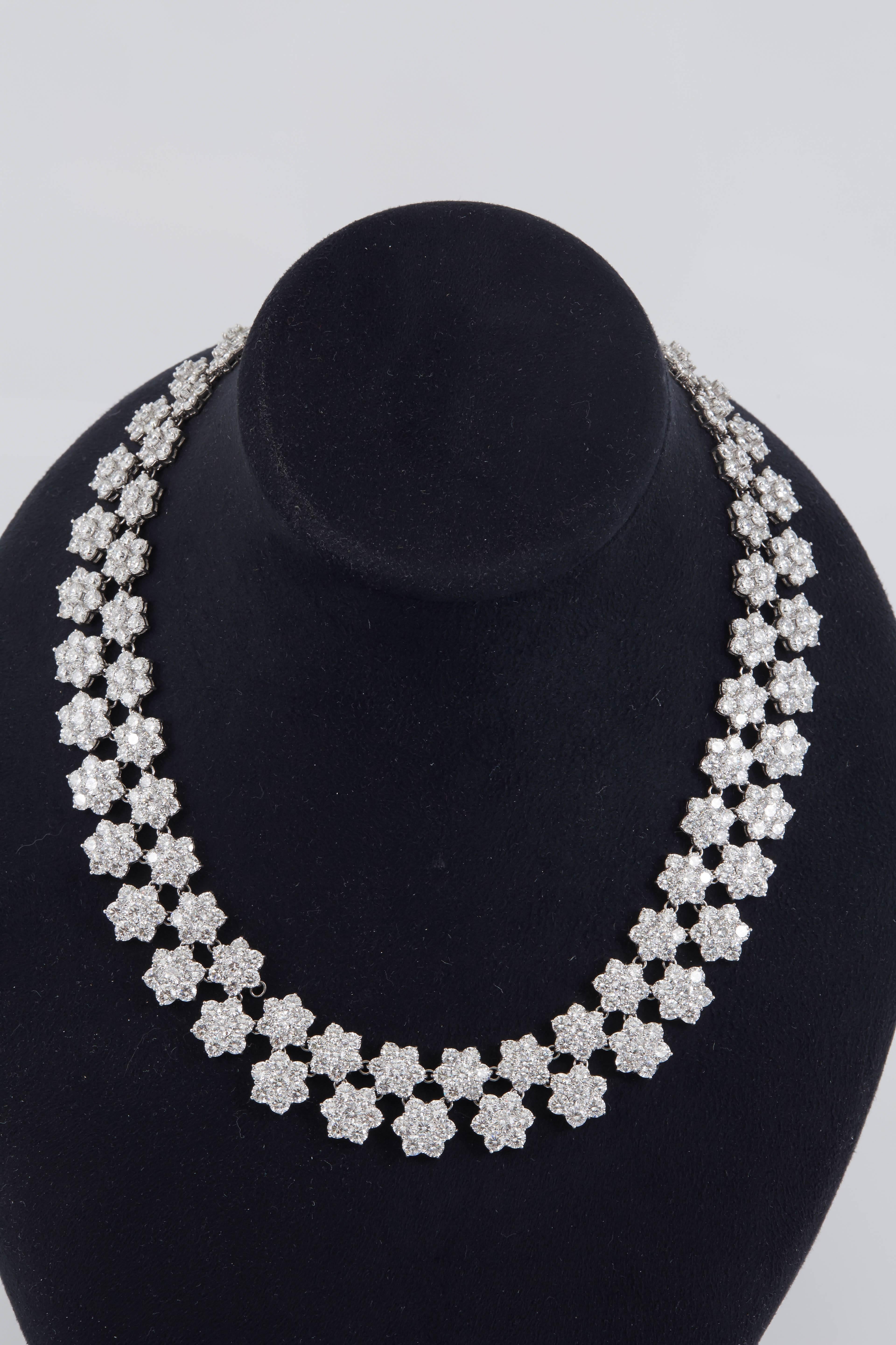 Women's Gorgeous Diamond Platinum Cluster Flower Necklace For Sale