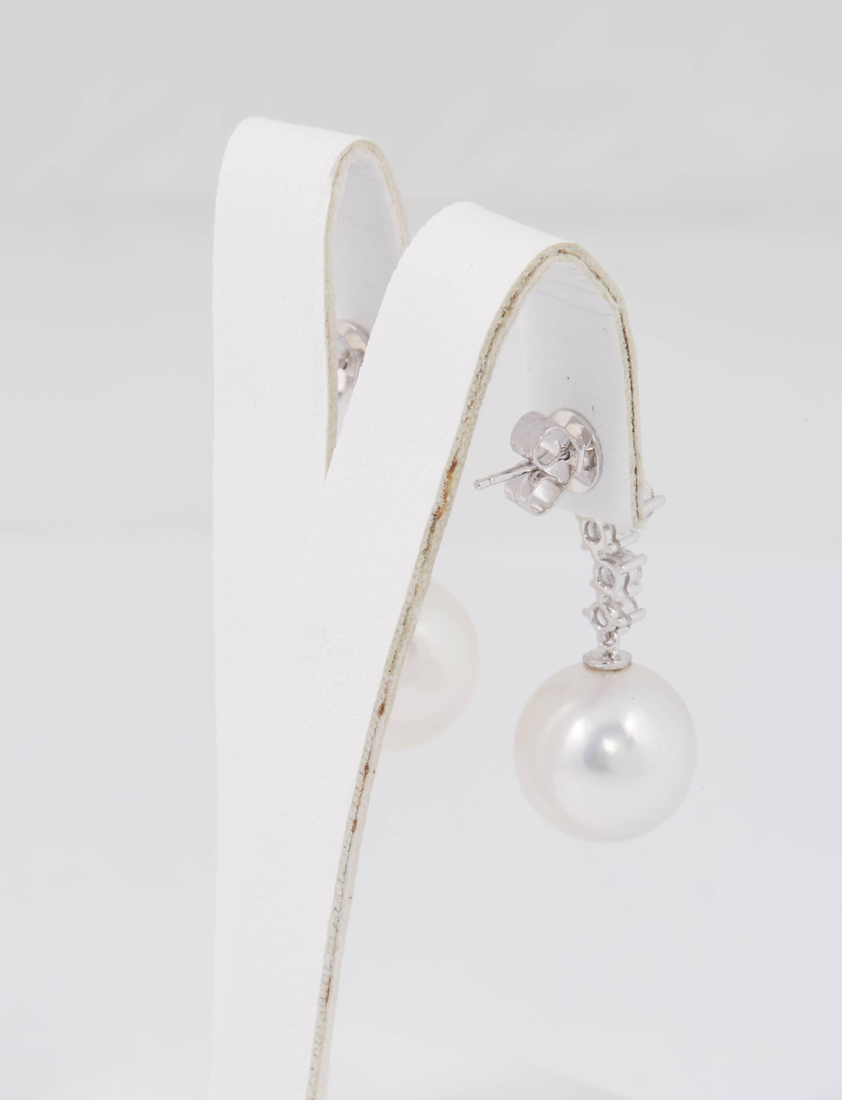 Elegant South Sea Pearl and Diamonds Dangle Drop Earrings 1