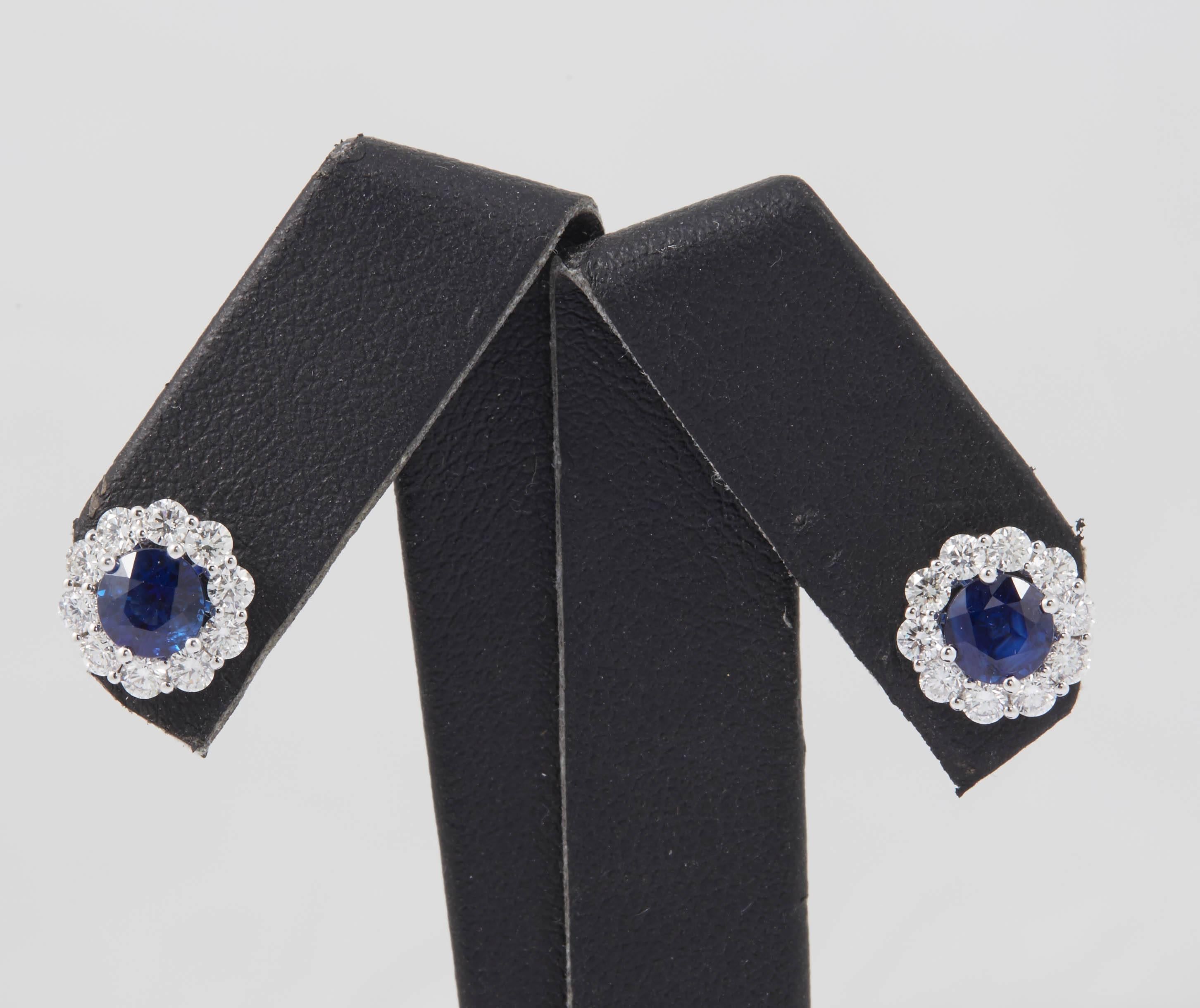 Women's Sapphire and Diamond Studs Earrings 1.00 Carat