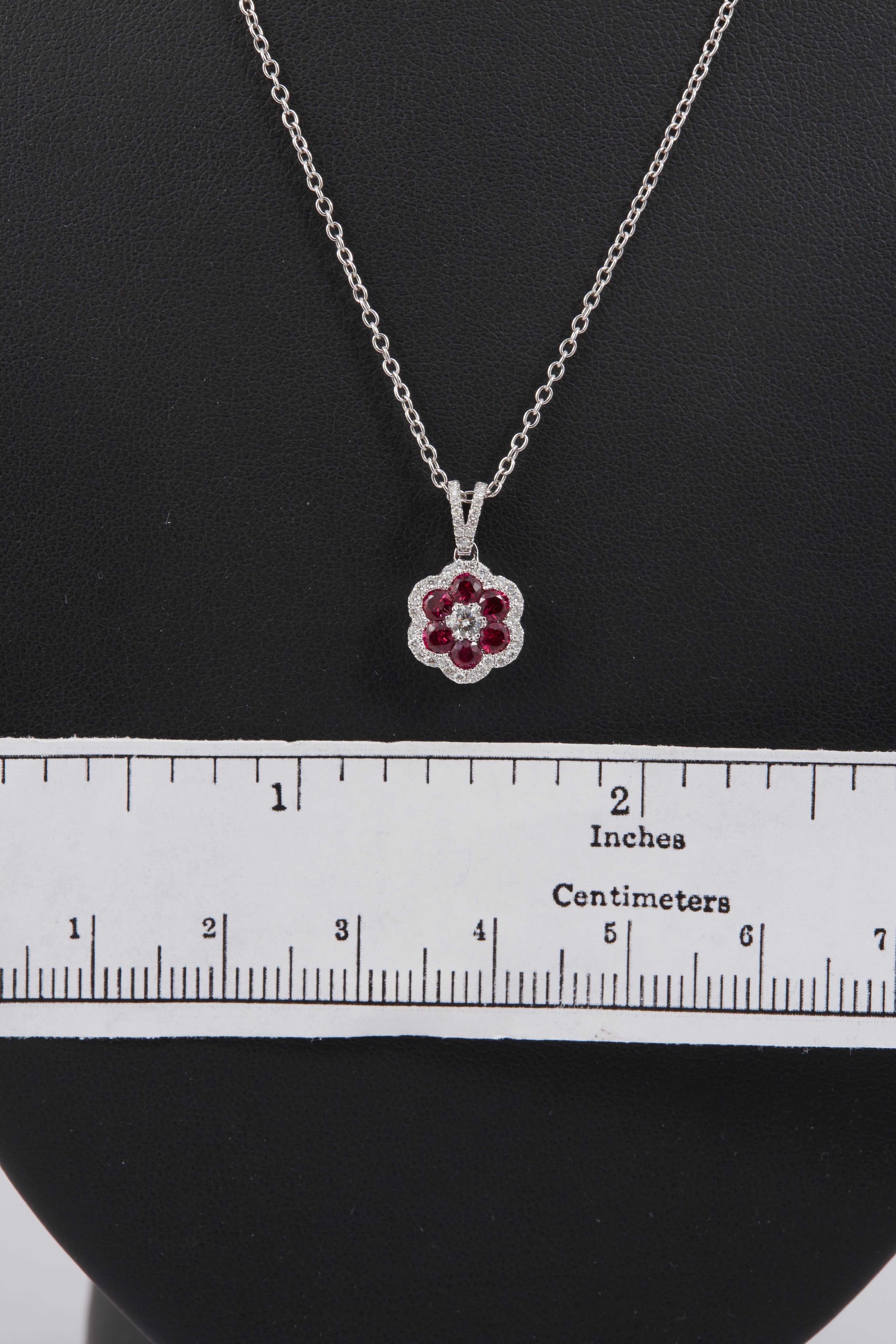 Ruby and Diamond Flower Pendant In New Condition In New York, NY