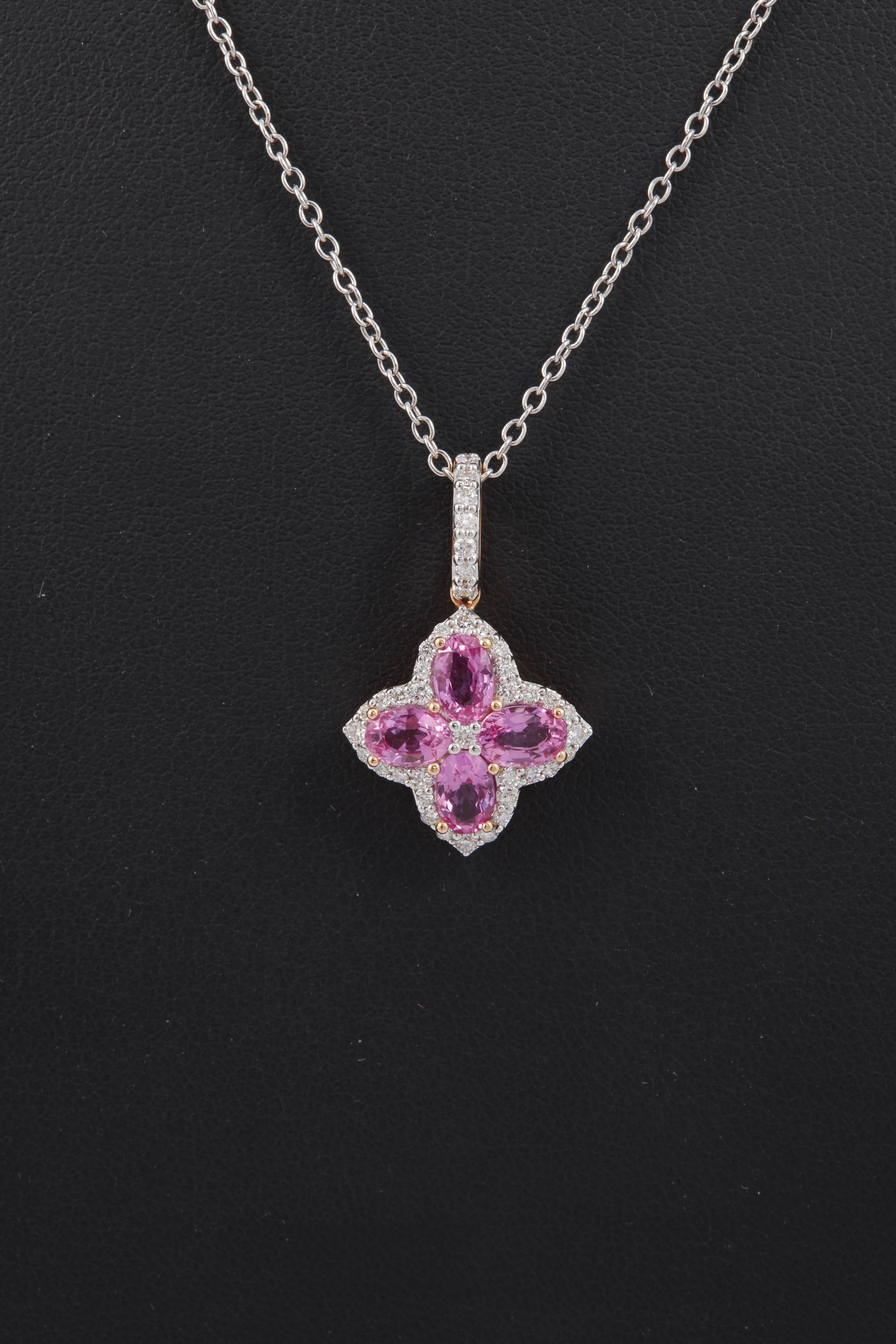 Pink Sapphire Diamond Rose Gold Pendant In New Condition In New York, NY