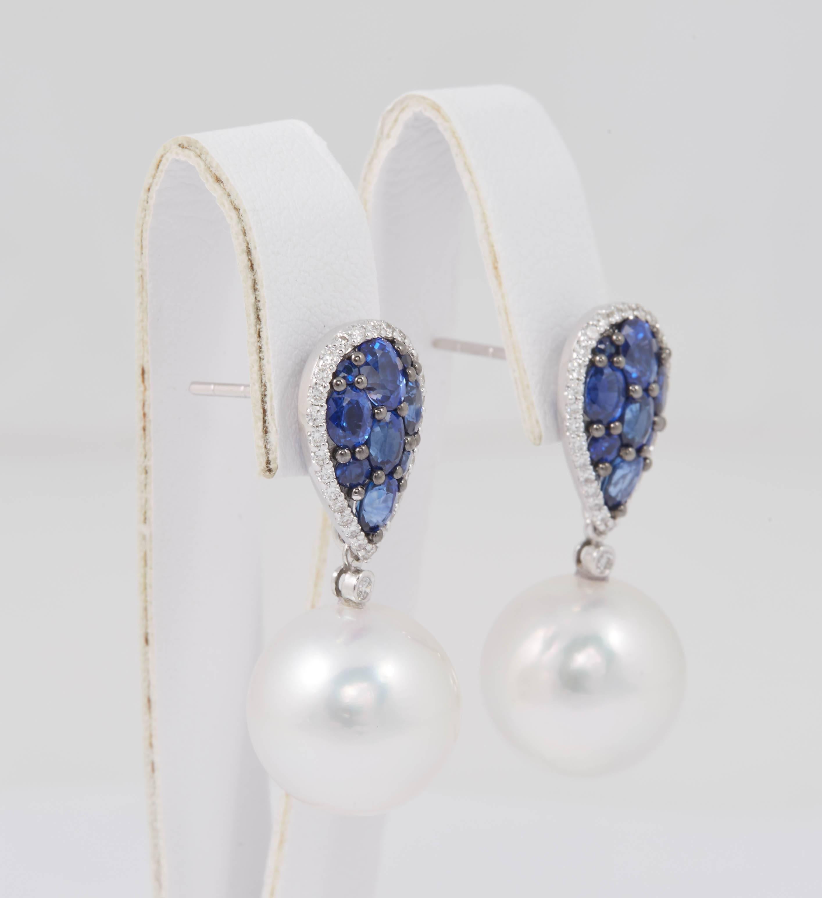 sapphire and pearl earrings