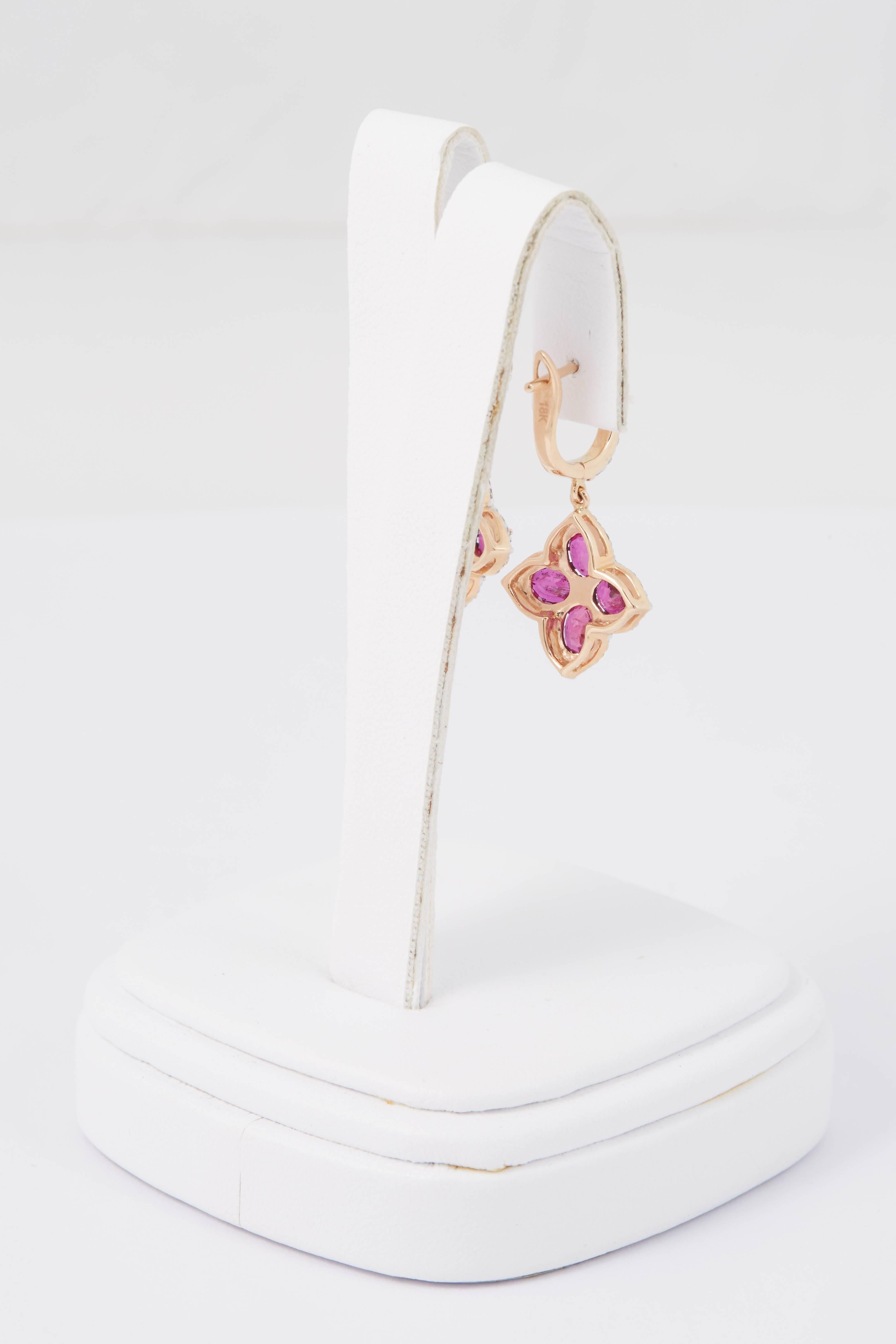 Ruby Diamond Rose Gold Dangle Earrings 2