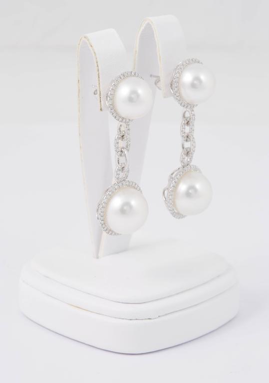 Refined Diamond & Pearl Drop Earrings 14K Yellow Gold