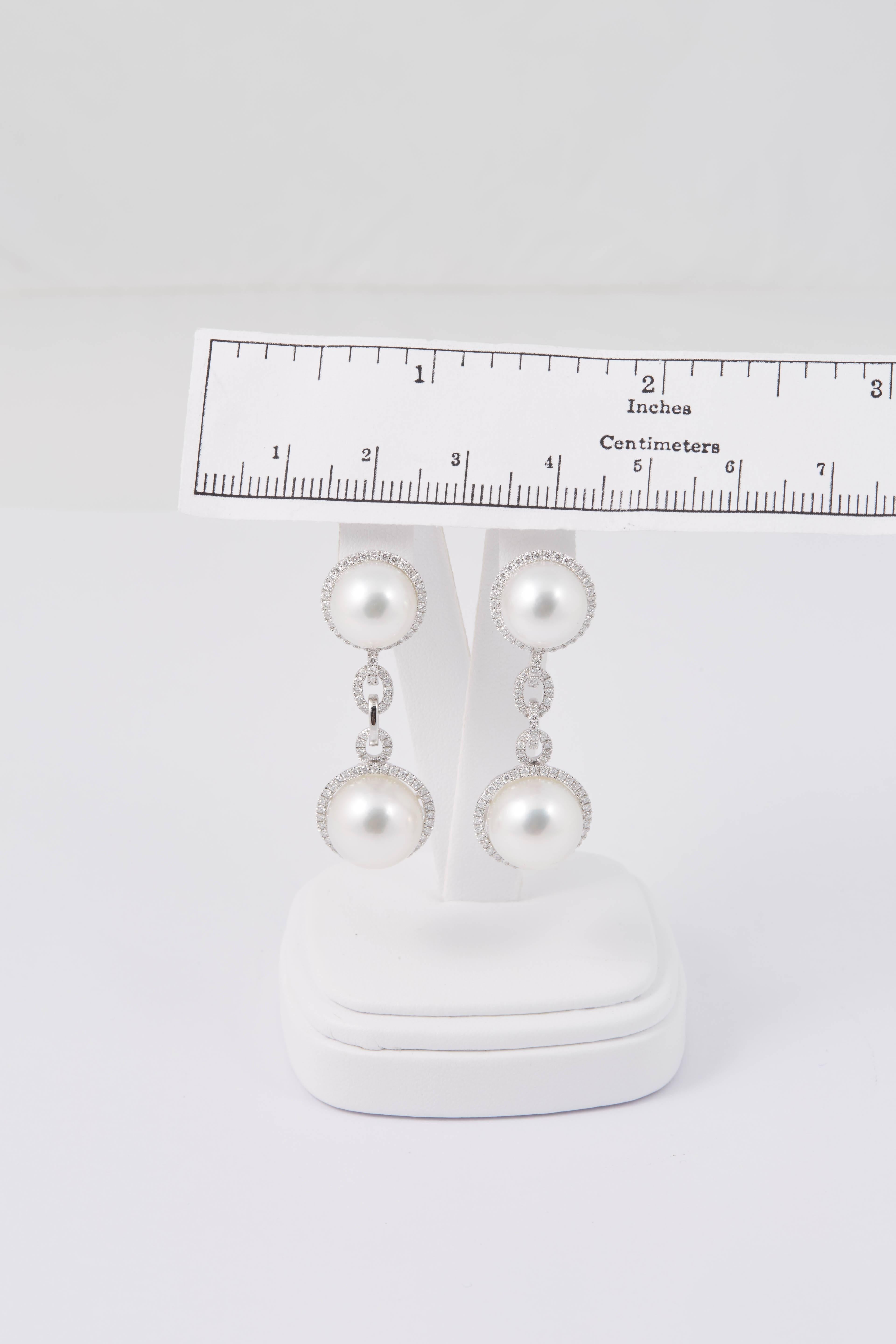 Women's or Men's South Sea Pearl and Diamond Dangle Link Earrings For Sale
