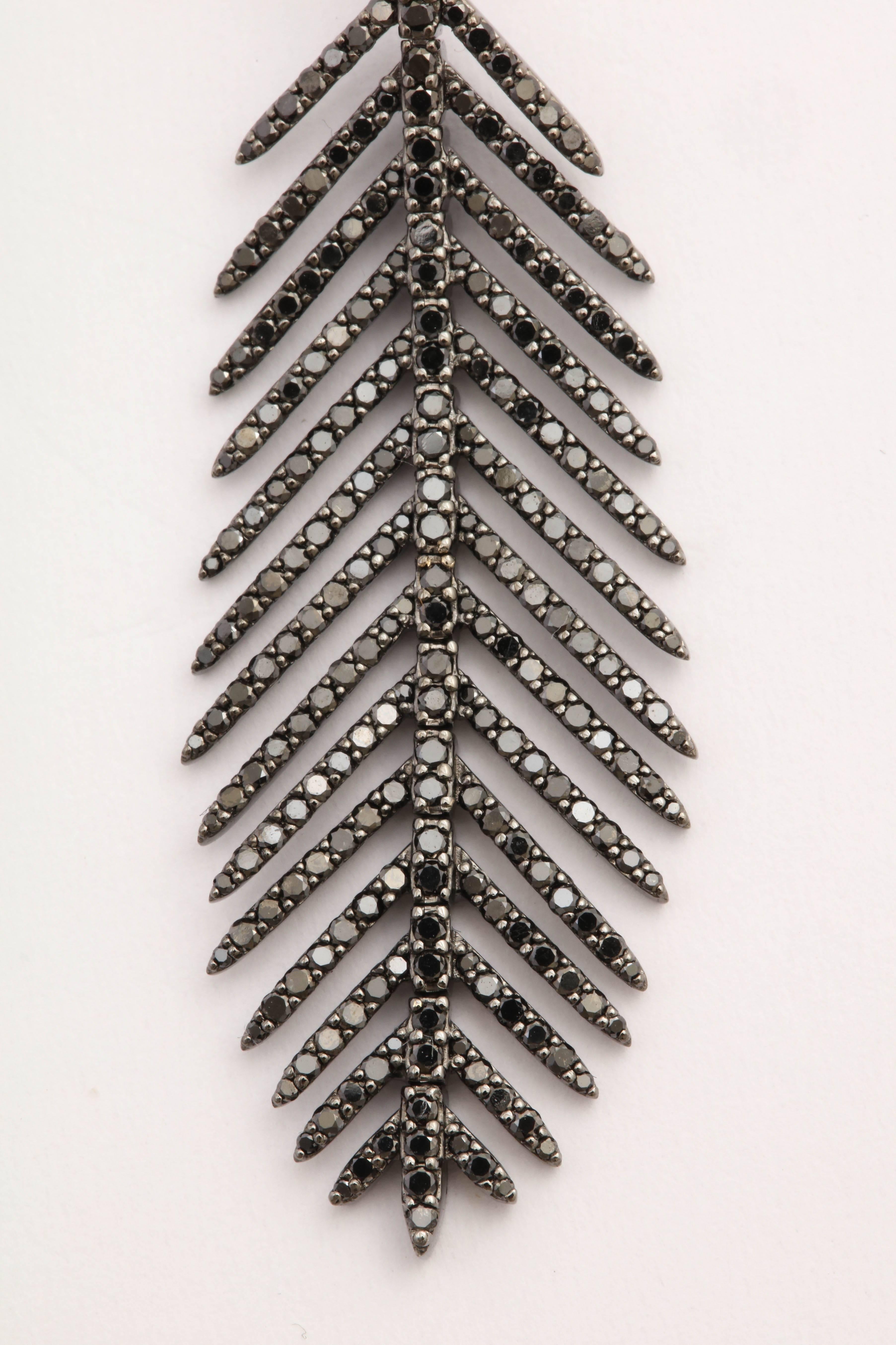 Women's or Men's Black Diamond Feather Pierced Earrings