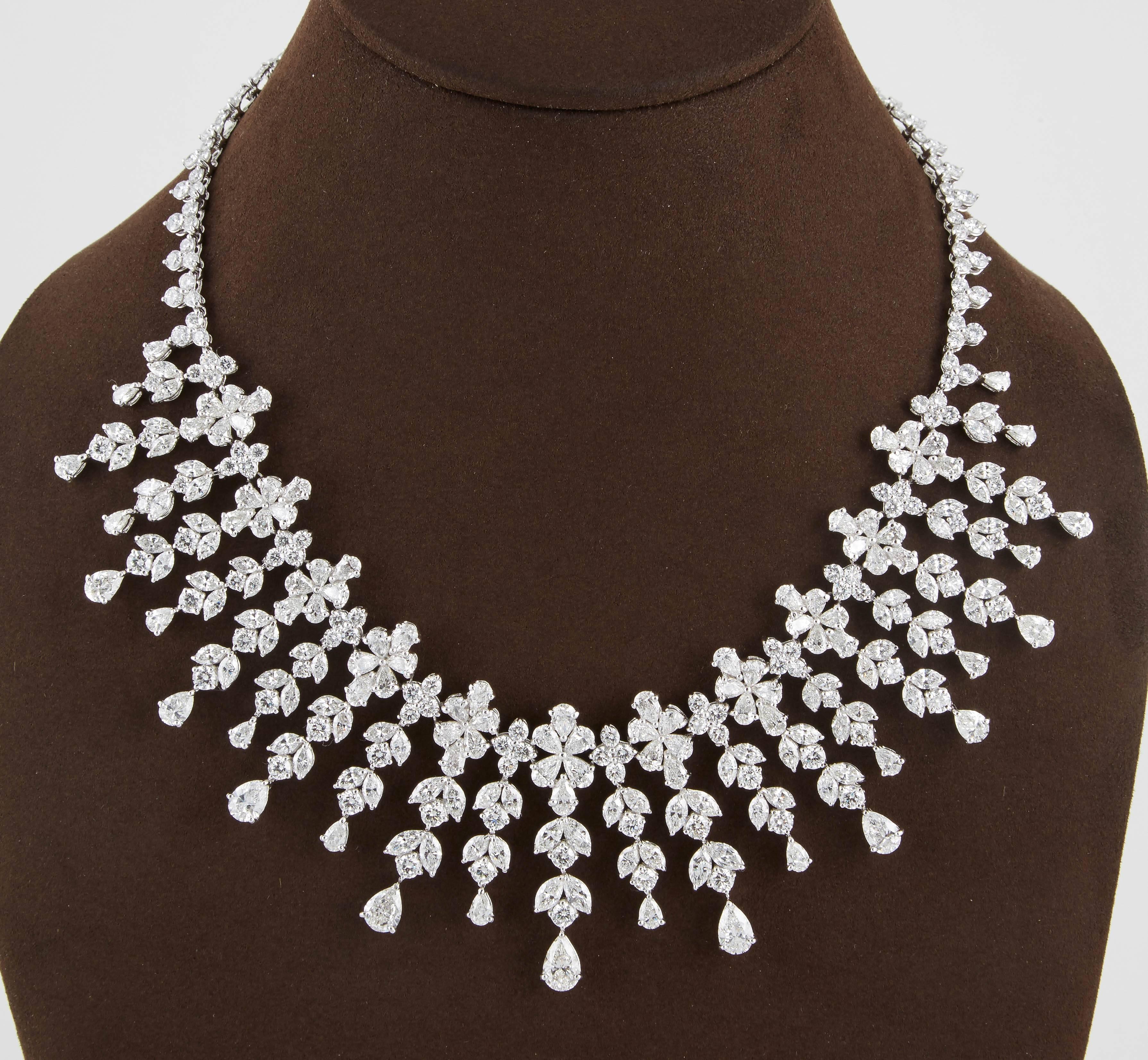 

An incredible piece!

Over 60 carats of diamonds set in a classic design, this necklace is an amazing piece to add to any collection.

63.29 carats of pear, marquise and round brilliant cut diamonds, F/G VS.

Made in New York, set in platinum.