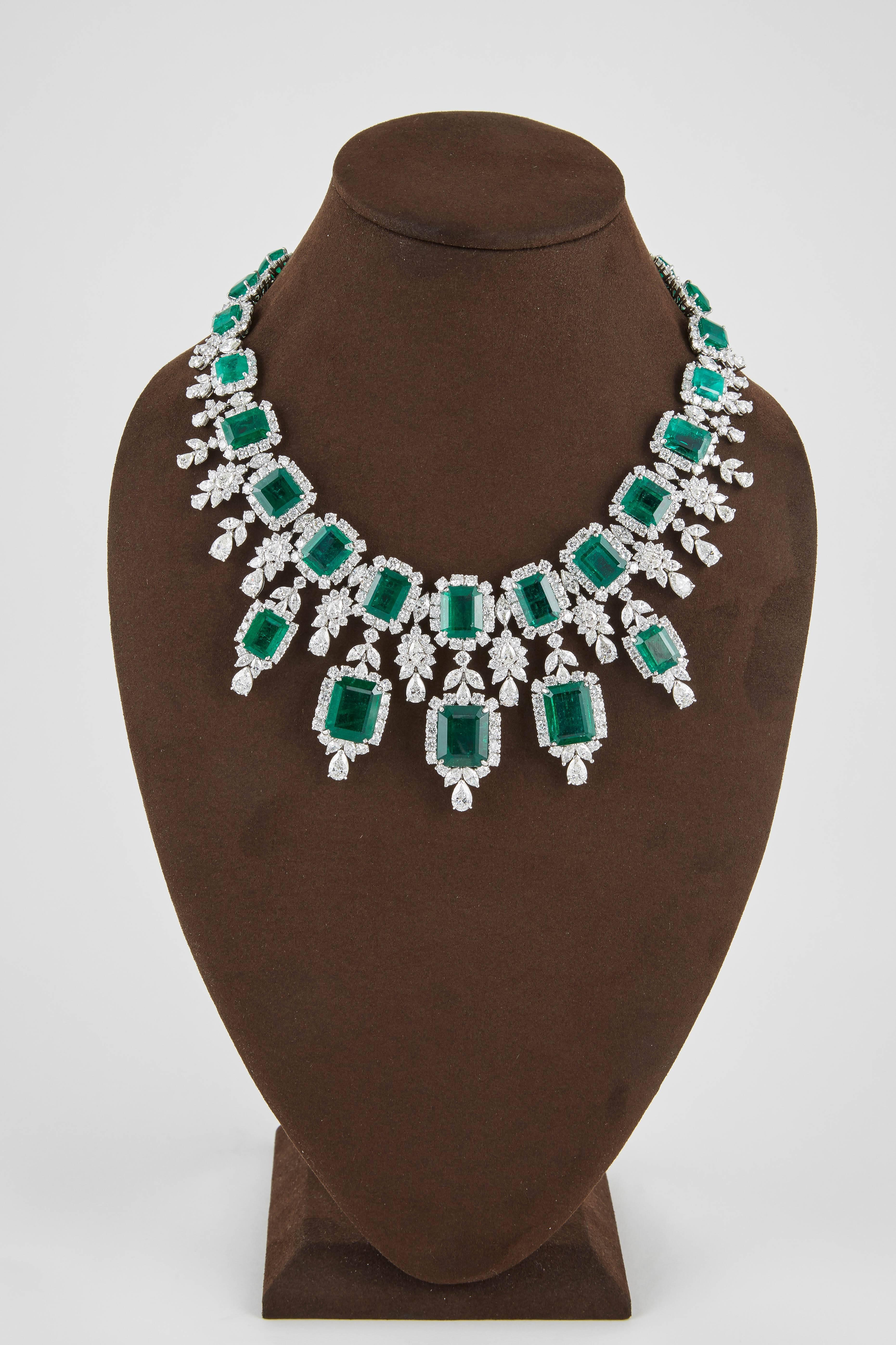 Women's Important Emerald and Diamond Drop Necklace