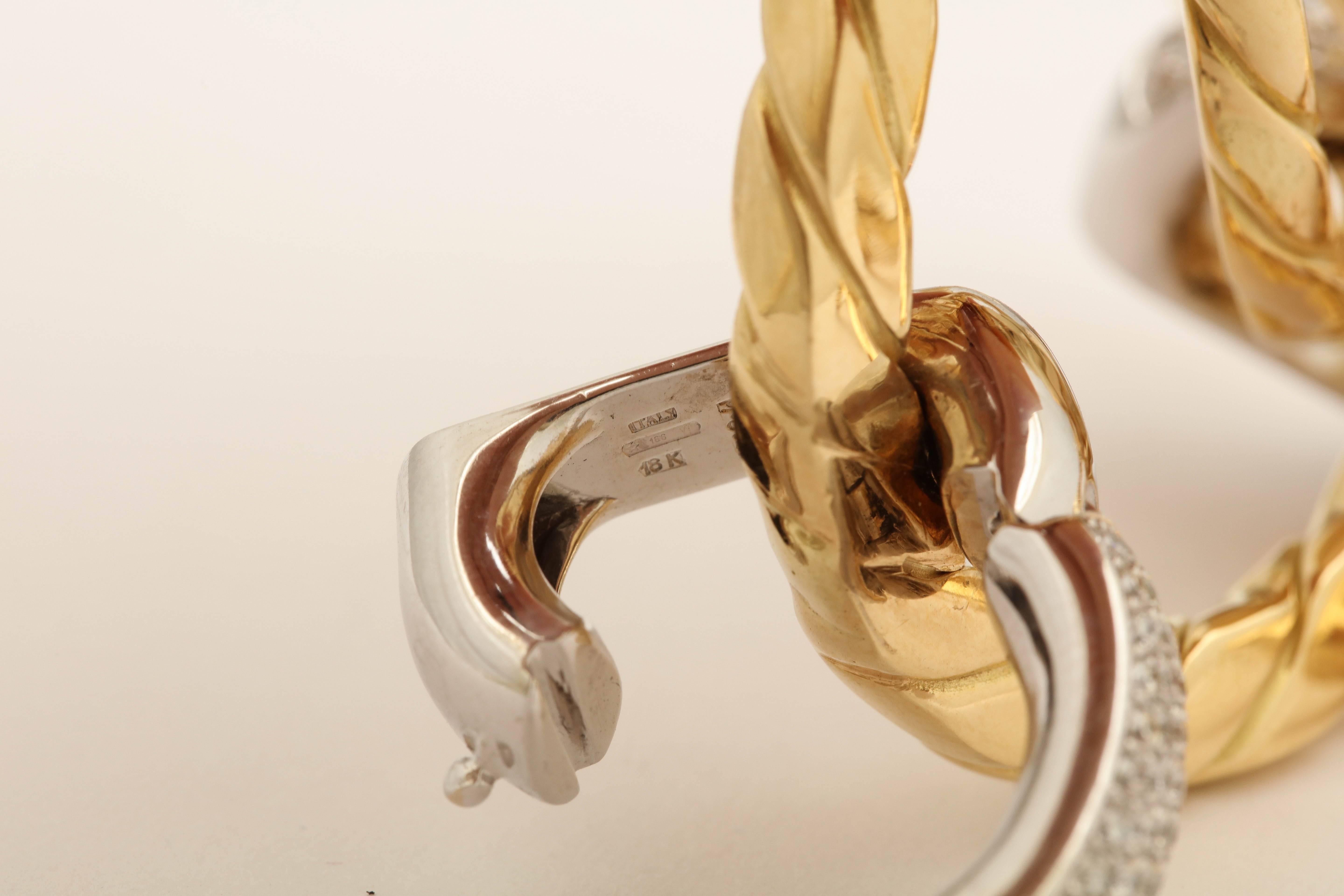 1990s Nicolis Cola Large Open Link Textured Diamond Gold Bracelet 1