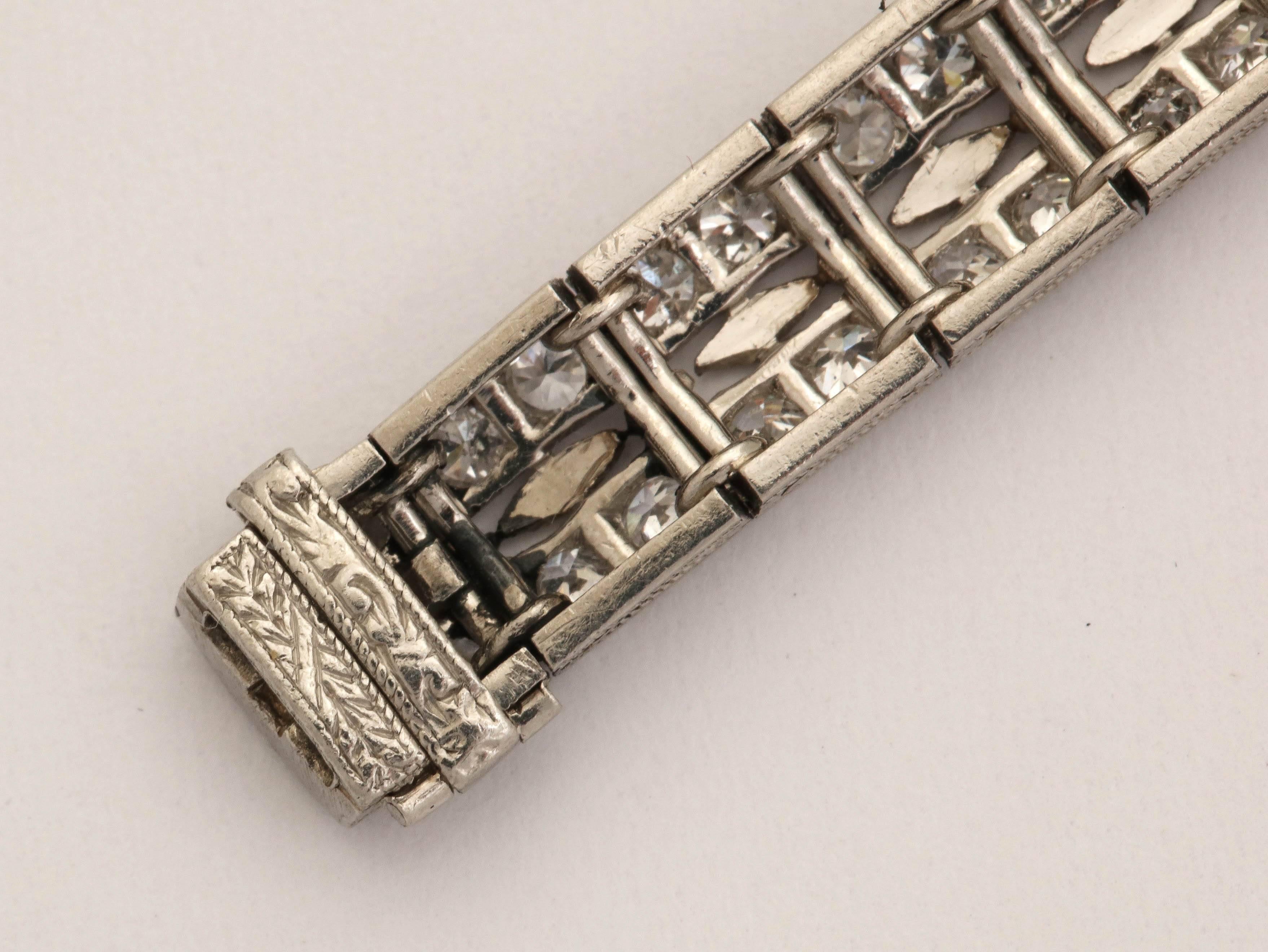 Art Deco Elegant Triple Straightline Diamond with Emeralds Platinum Bracelet 3