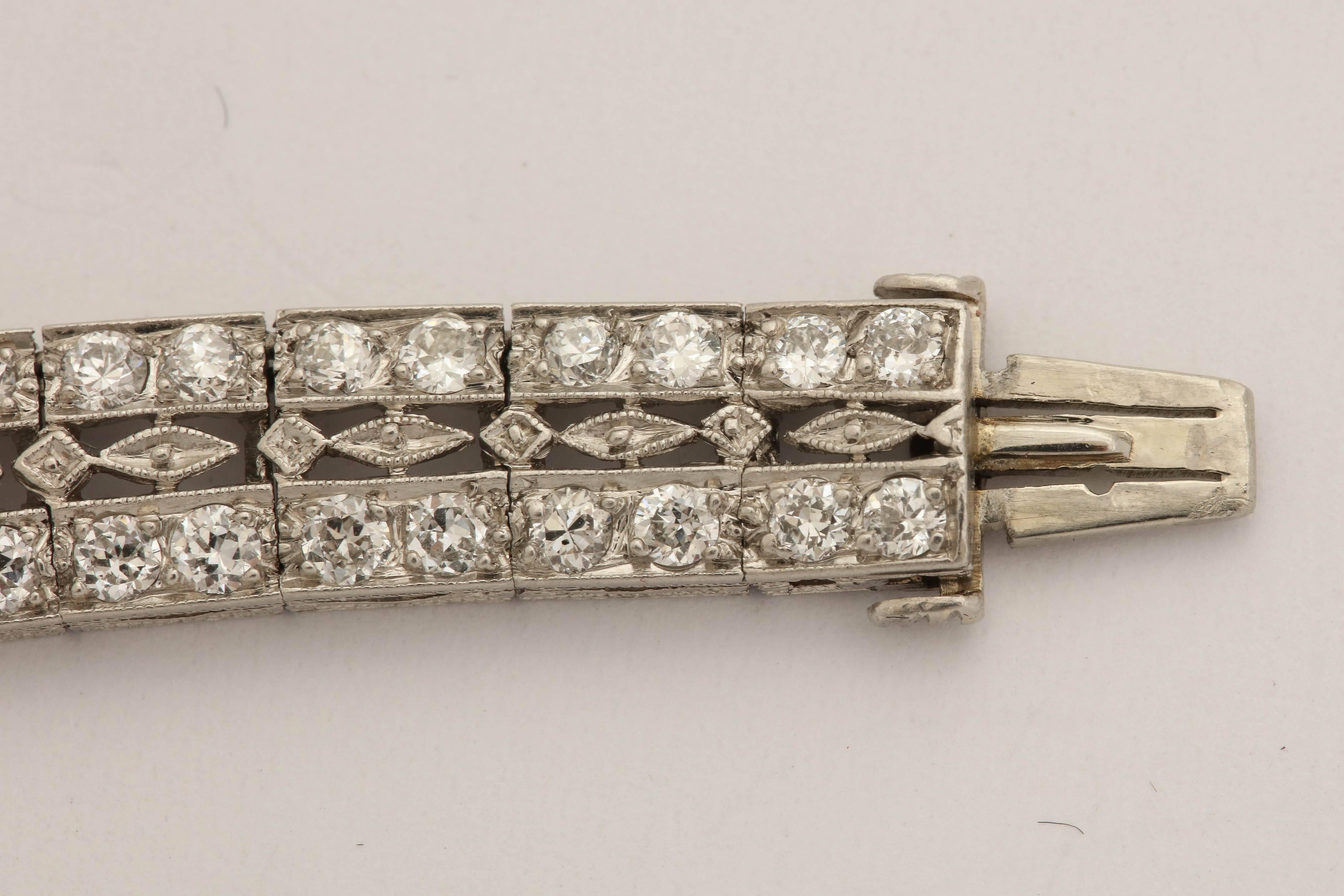 Art Deco Elegant Triple Straightline Diamond with Emeralds Platinum Bracelet 4