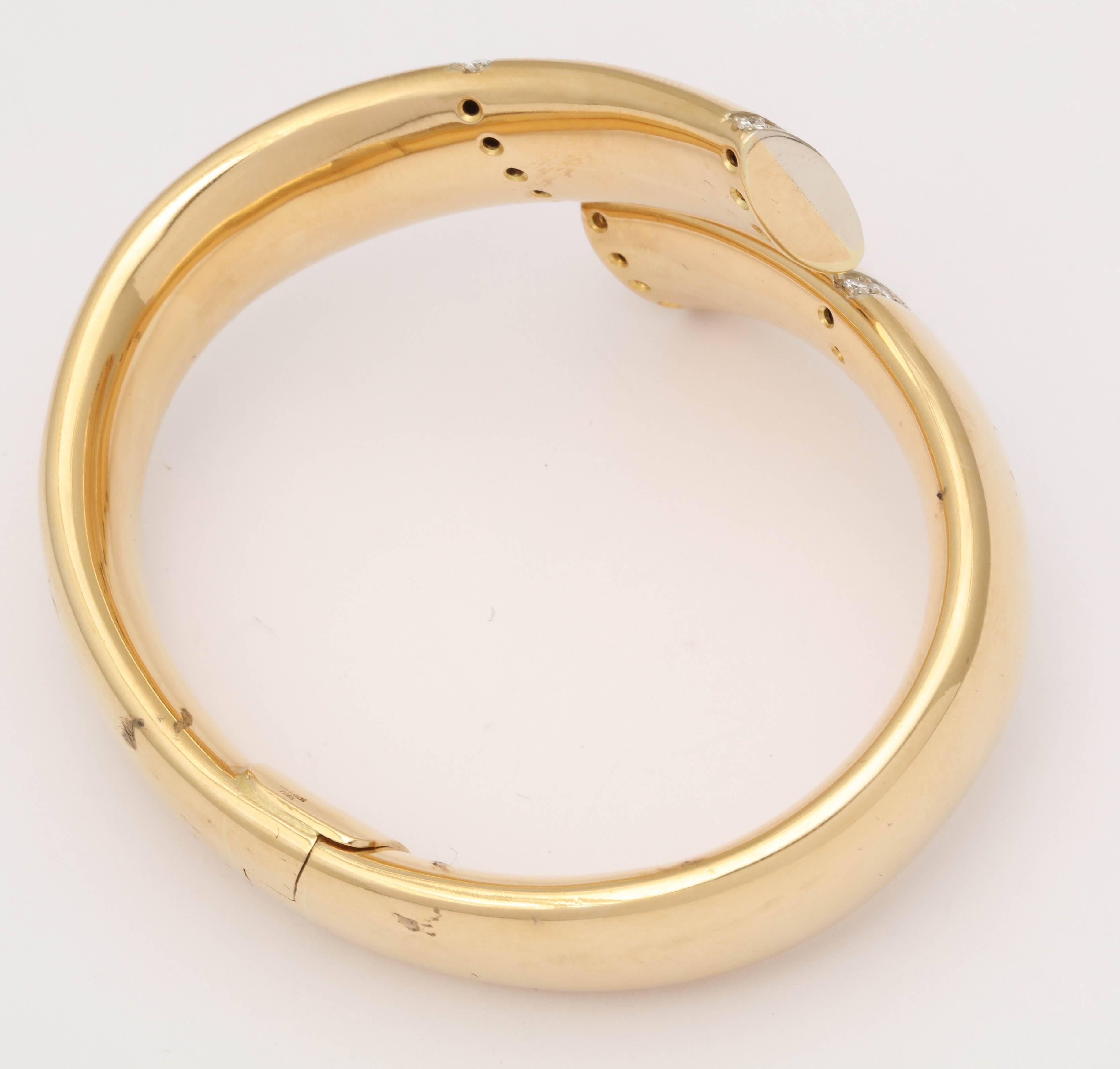1980s Wrap Around Doubled Hinged High Polish Diamond Gold Bracelet 3