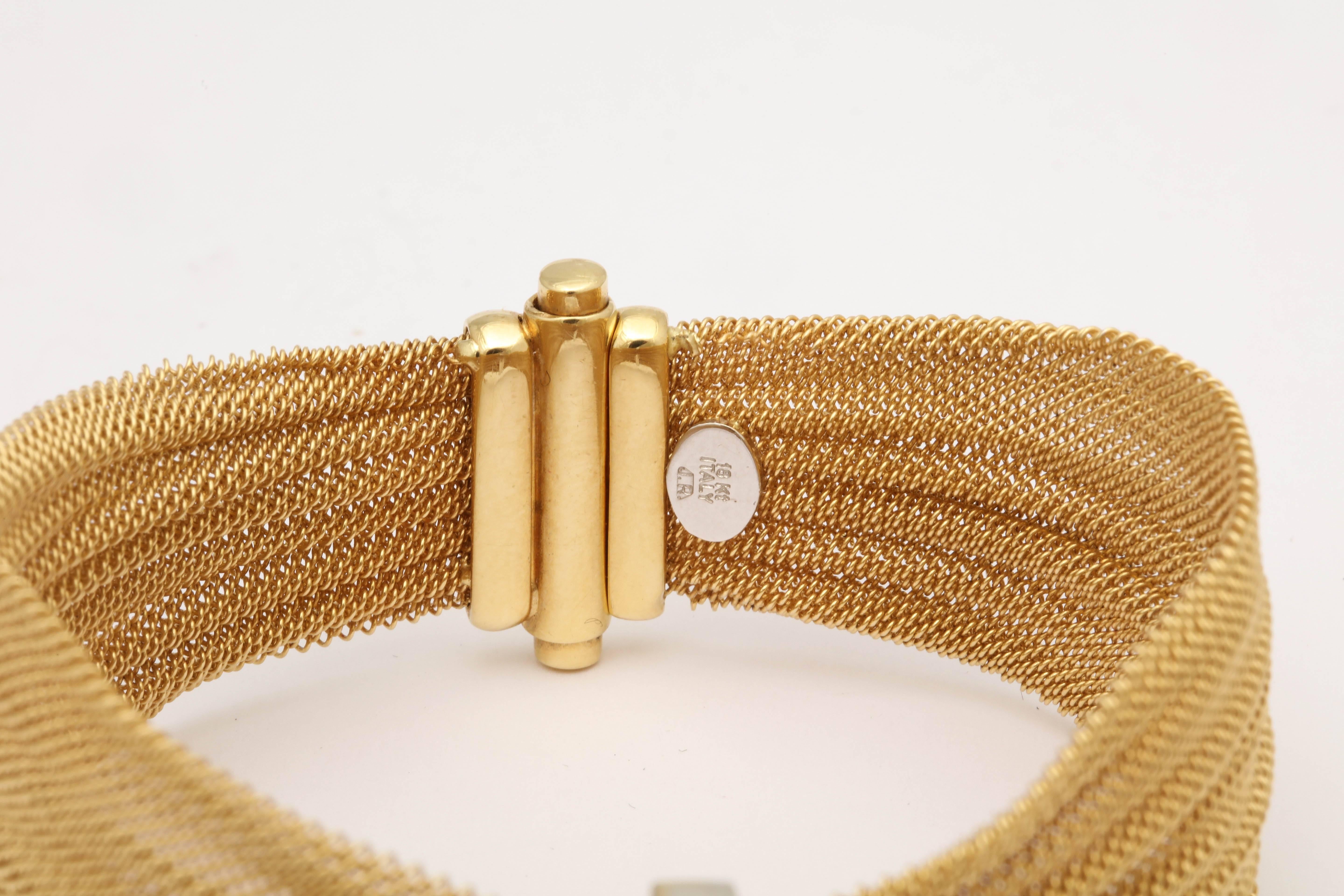 1960s Ribbon Design Flexible Woven Mesh Diamond and Gold Bracelet 1