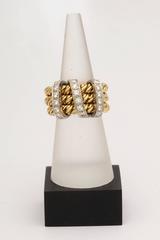 1990s Pomellato Triple Knotted Flexible Gold with Diamonds Ridged Band Ring