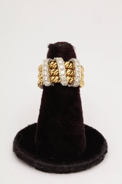 1990s Pomellato Triple Knotted Flexible Gold with Diamonds Ridged Band ...