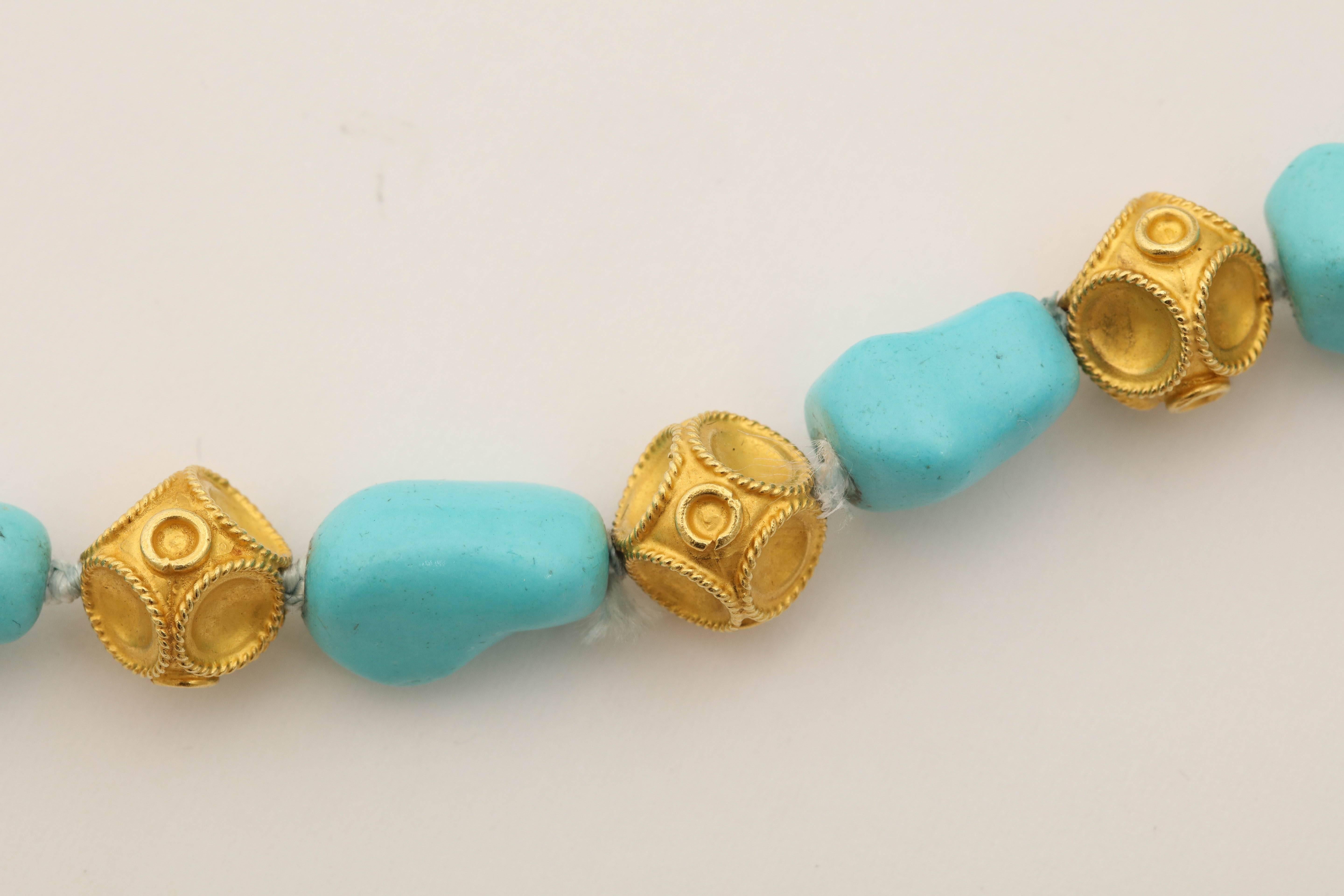 1960s Nugget Shape Turquoises with Alternating Crater Design Gold Ball Chain 3
