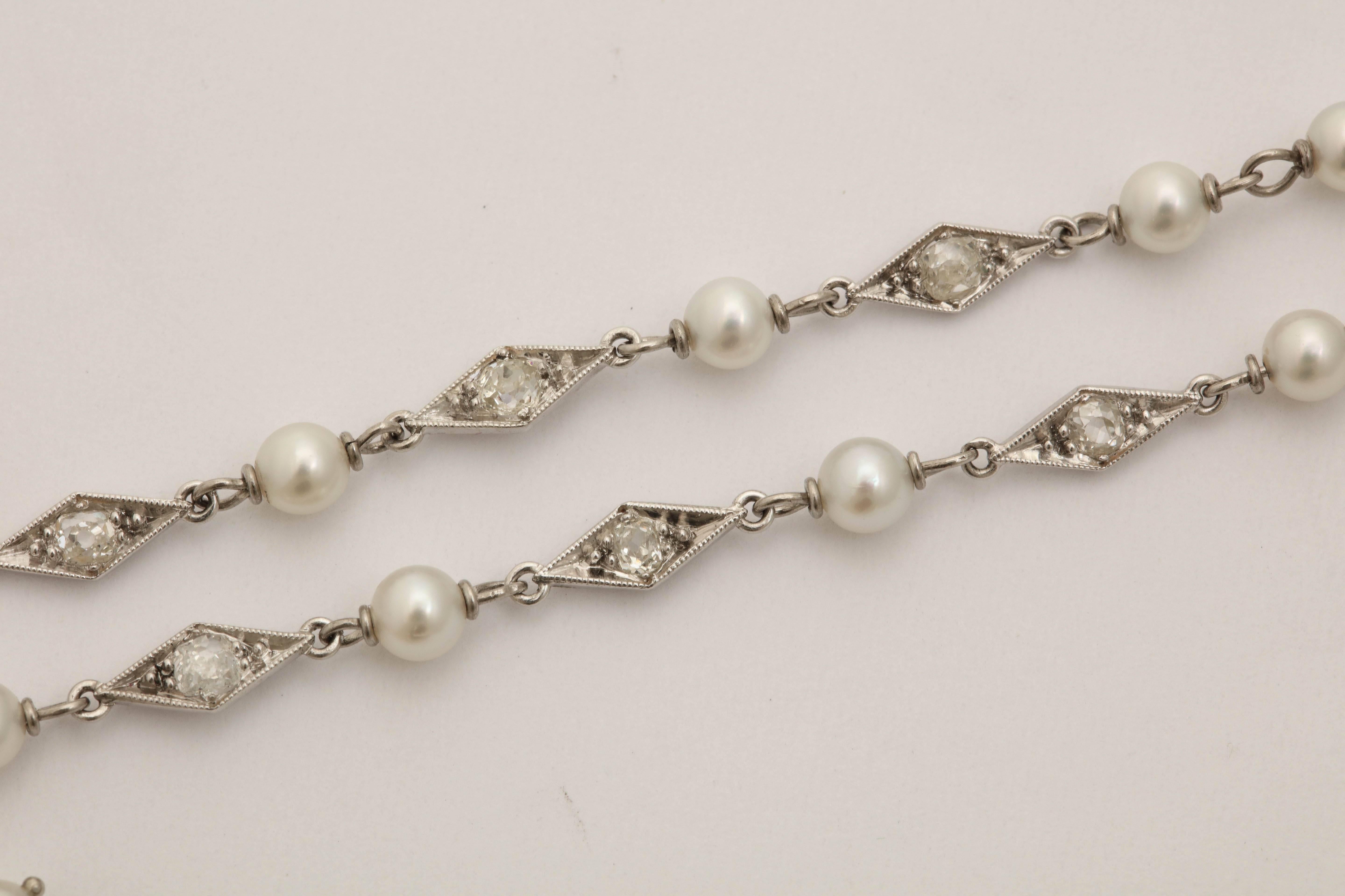 Art Deco Delicate Pearl Diamond Platinum Triple Pendant Necklace 2