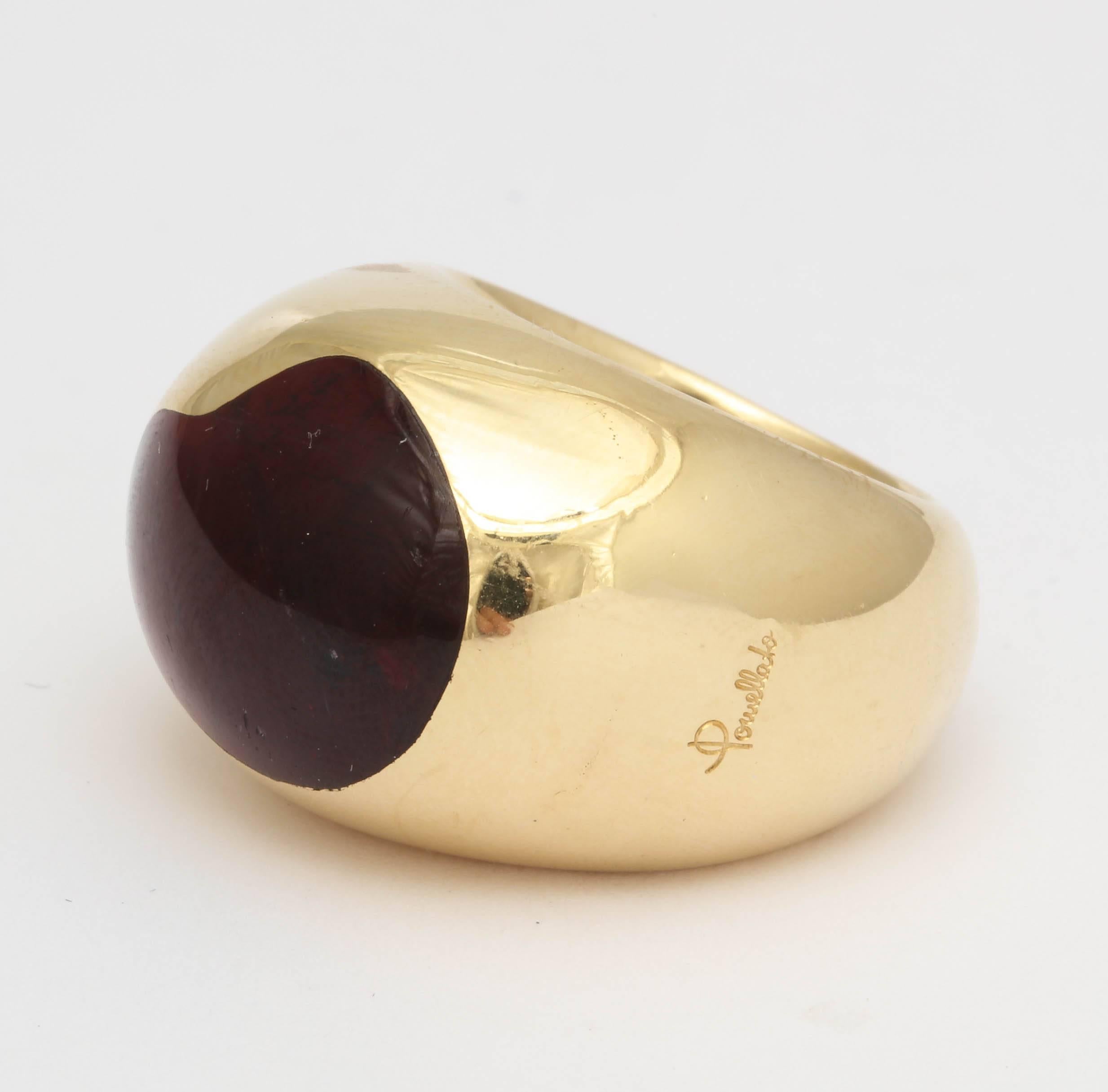 Pomellato Unisex Bold Artist Pallet Shaped Cabochon Garnet Gold Ring In Excellent Condition In New York, NY
