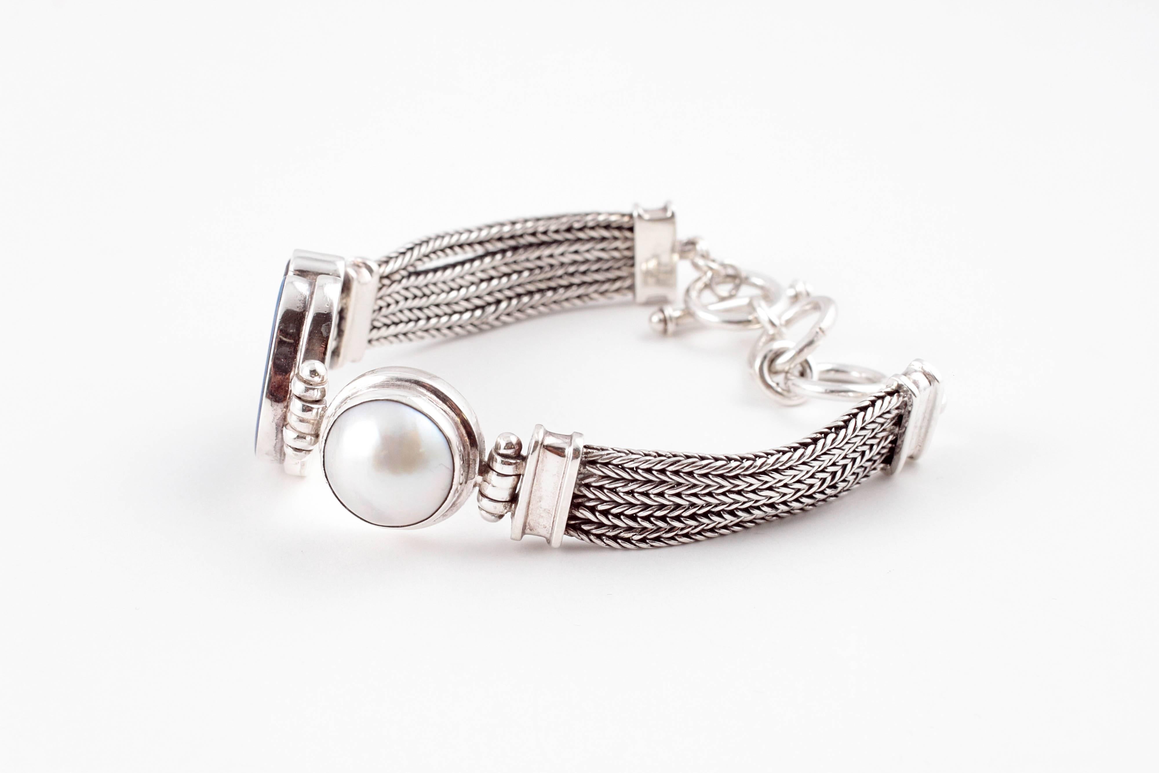 Women's Opal Amethyst Mabe Pearl Sterling Silver Bracelet