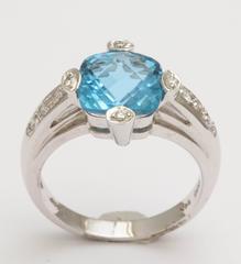 Checkerboard Cut Blue Topaz White Gold Ring