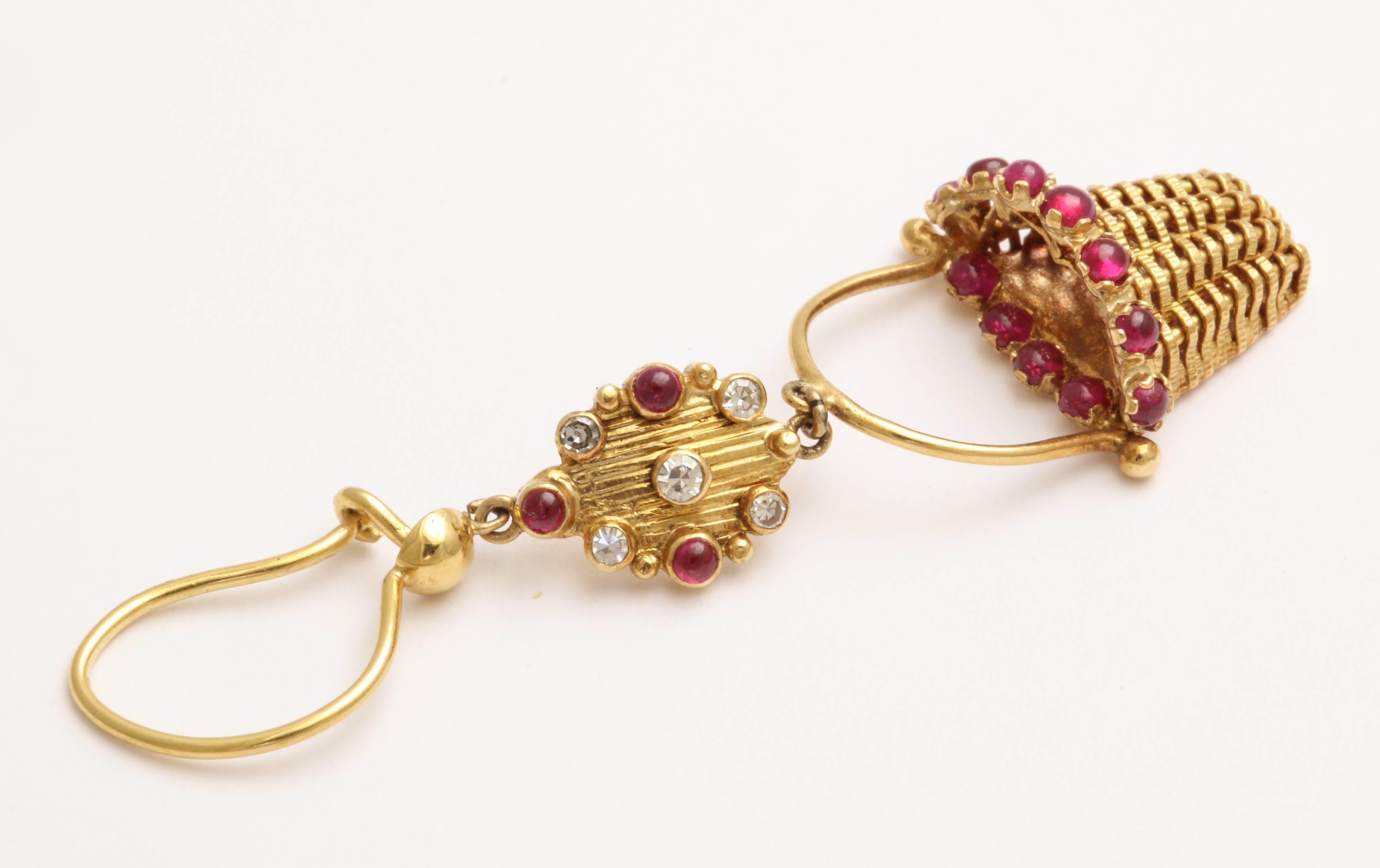 One of a Kind Gold and Ruby Earrings For Sale 2