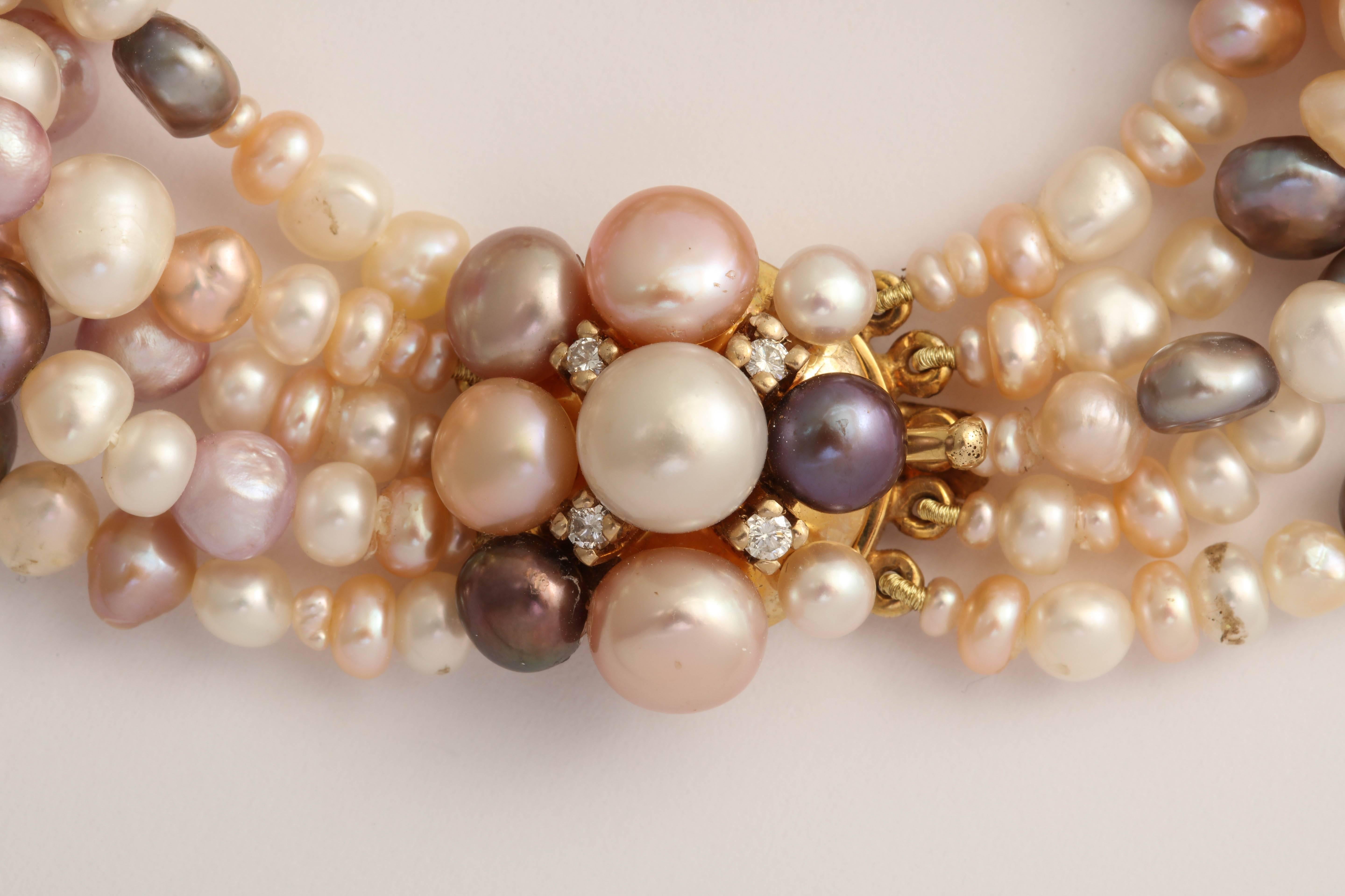 Luscious Pearl Diamond Gold Bracelet For Sale 2
