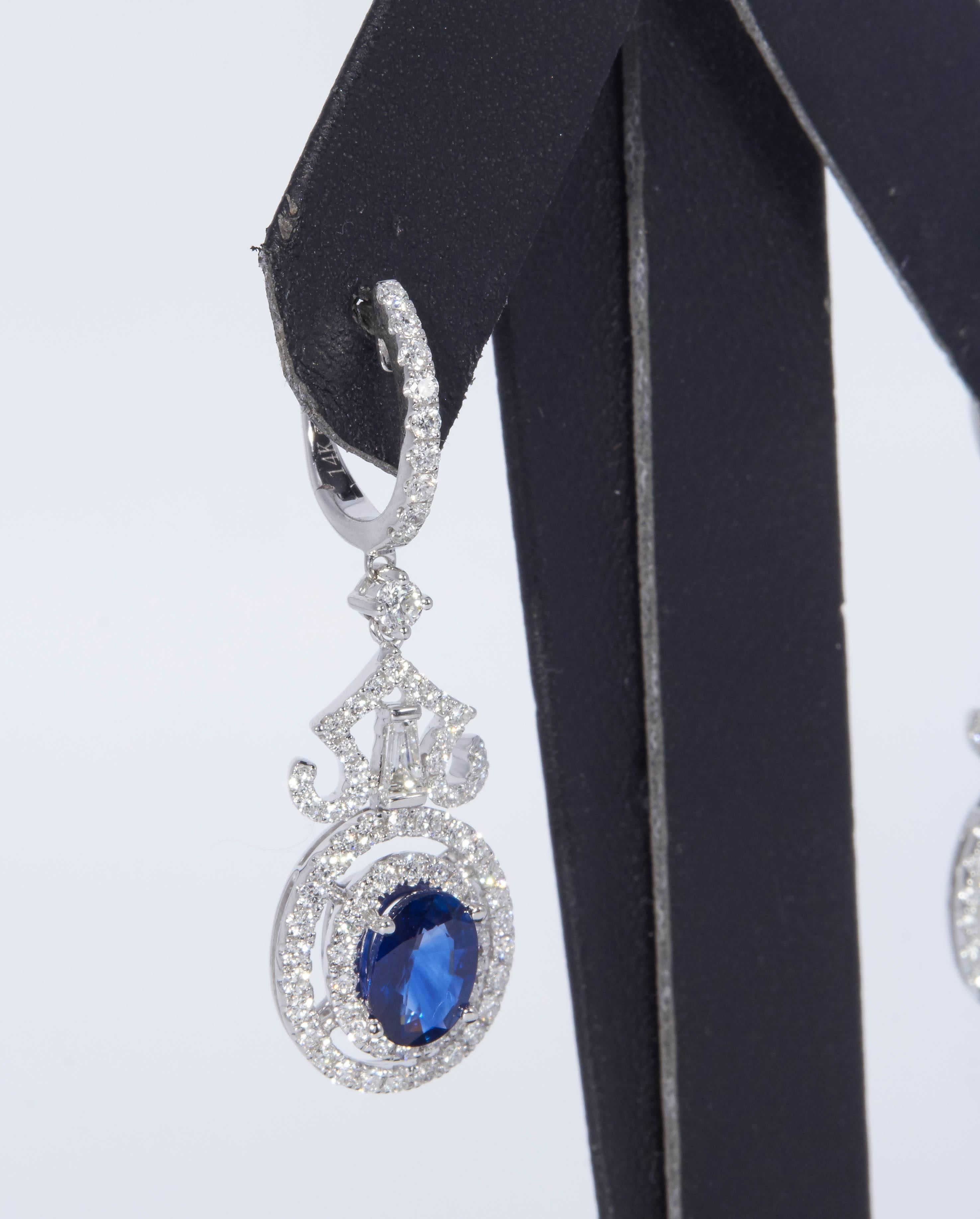 Contemporary Sapphire and Diamond Dangle Earrings 3.17 Carat