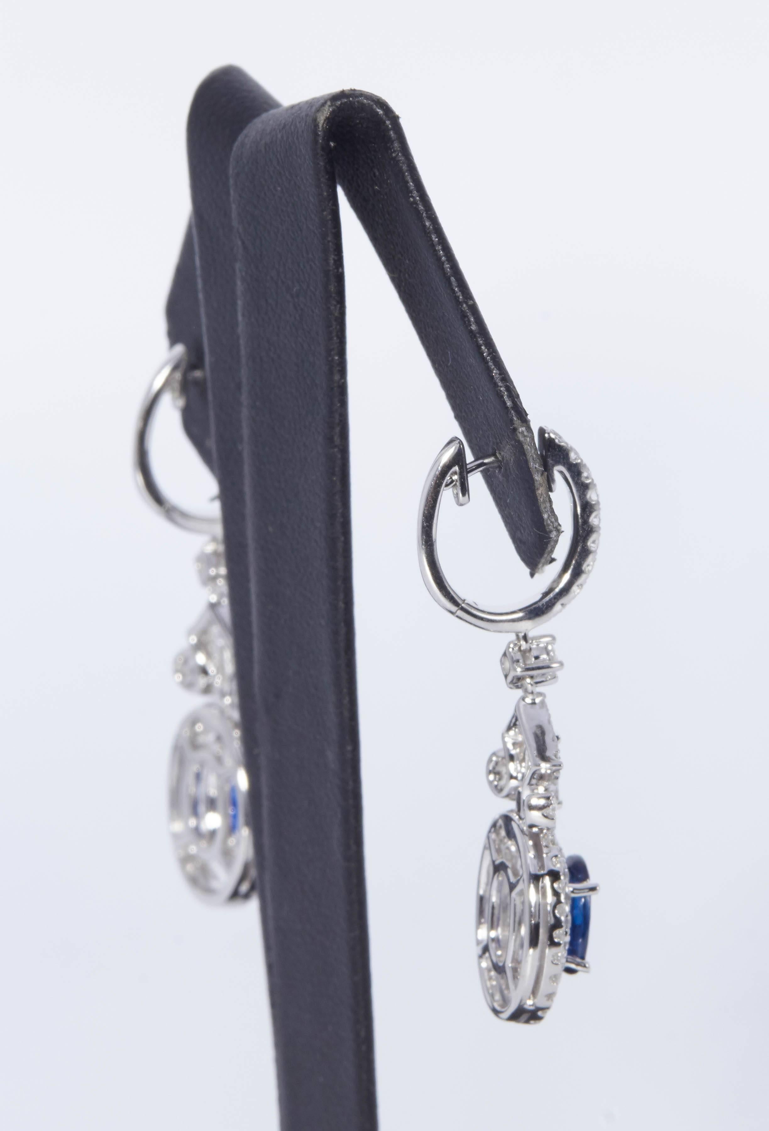 Women's Sapphire and Diamond Dangle Earrings 3.17 Carat