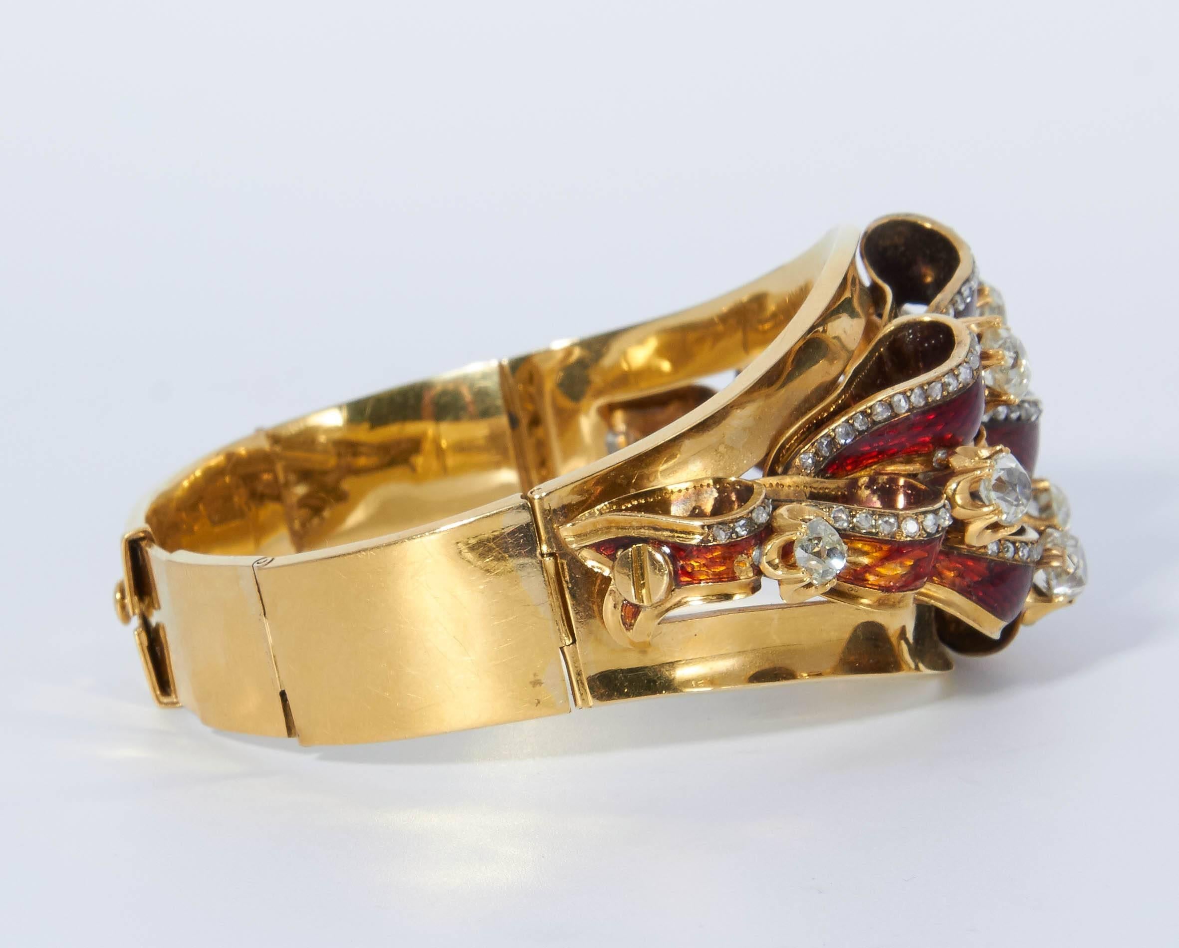 Charlton & Co Antique 18 Karat Gold, Enamel and Diamond Bracelet In Excellent Condition In New York, NY