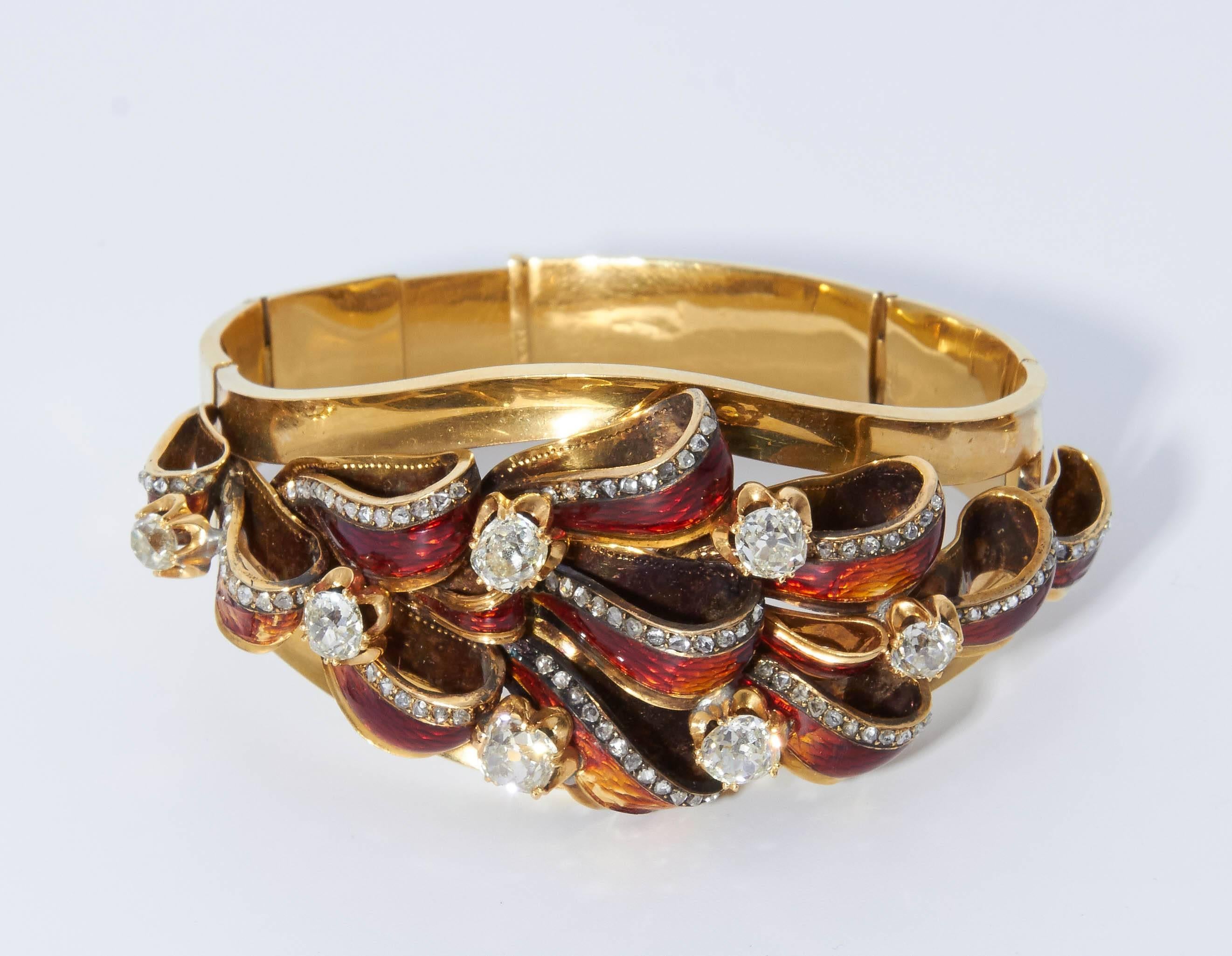 Charlton & Co Antique 18 Karat Gold, Enamel and Diamond Bracelet 1