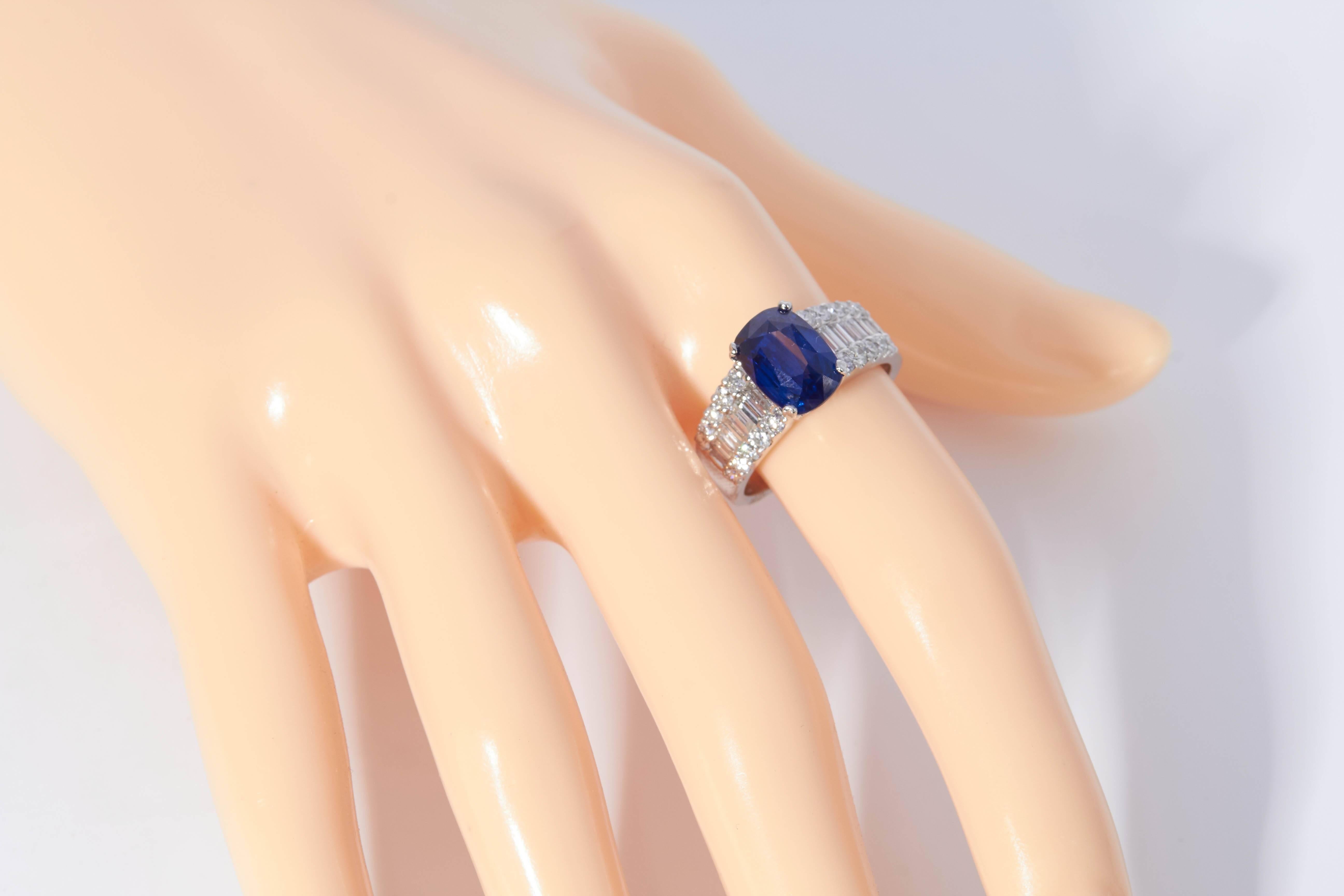 Women's Diamond and Oval Sapphire 4.53 Carat Engagement Ring